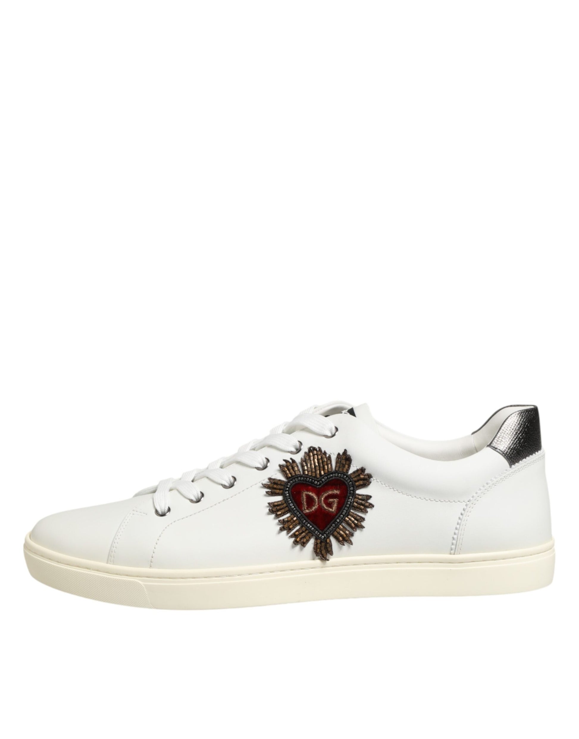 Dolce & Gabbana White Leather Heart Embellished Sneakers Shoes Curated Luxury Accessories by Orvyn