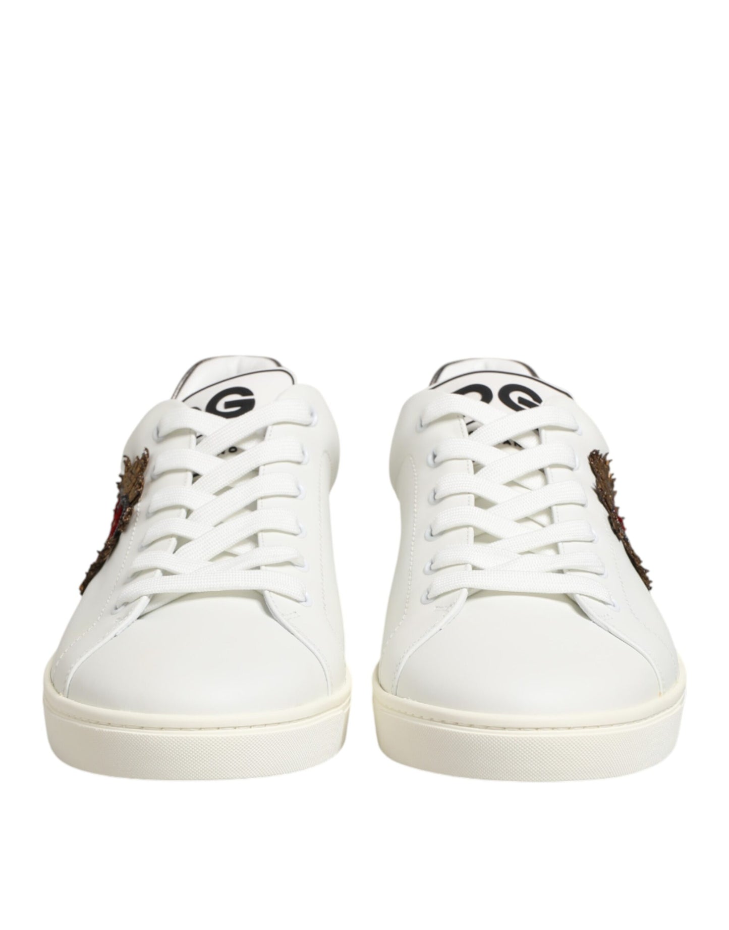 Dolce & Gabbana White Leather Heart Embellished Sneakers Shoes Curated Luxury Accessories by Orvyn