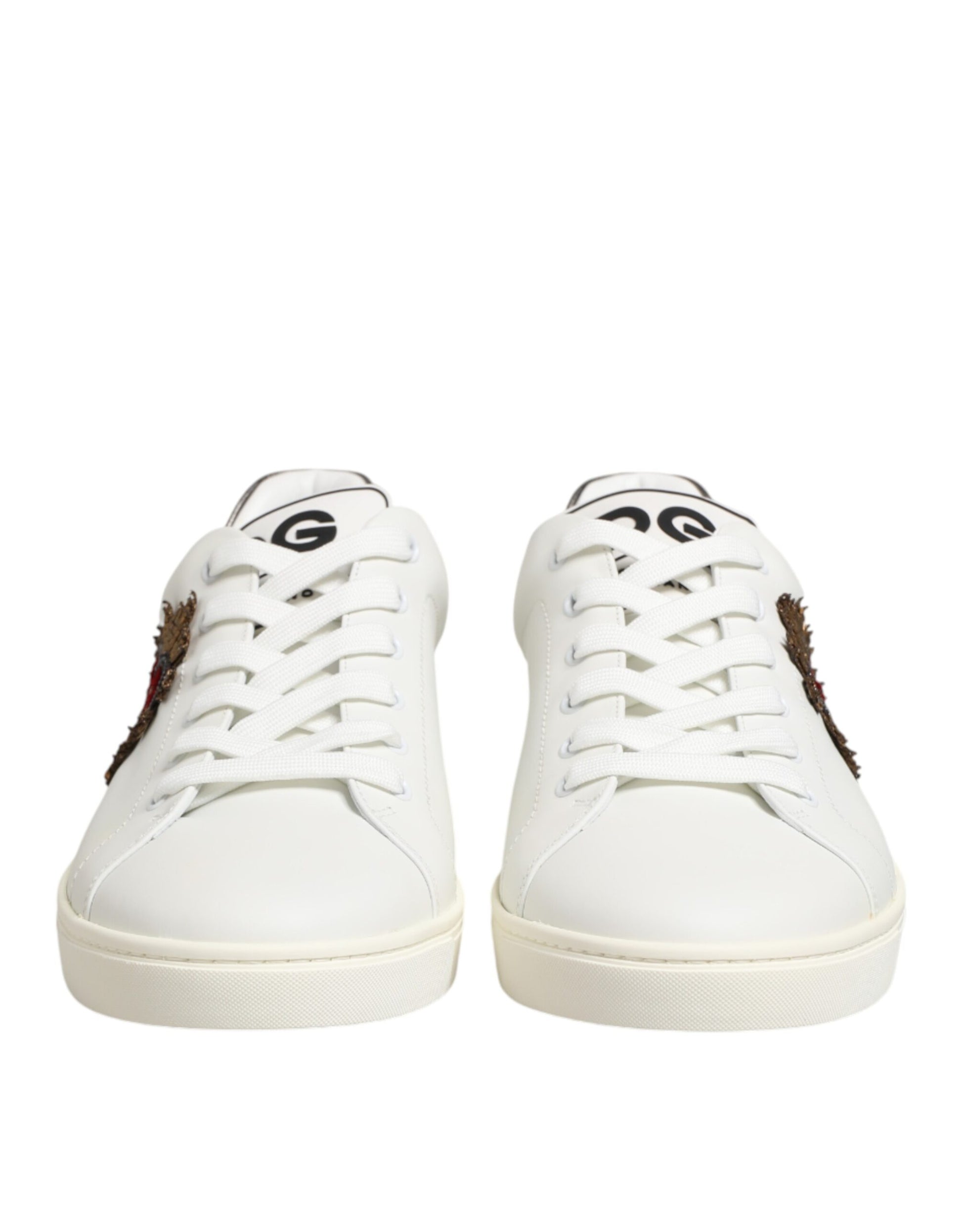 Dolce & Gabbana White Leather Heart Embellished Sneakers Shoes Curated Luxury Accessories by Orvyn