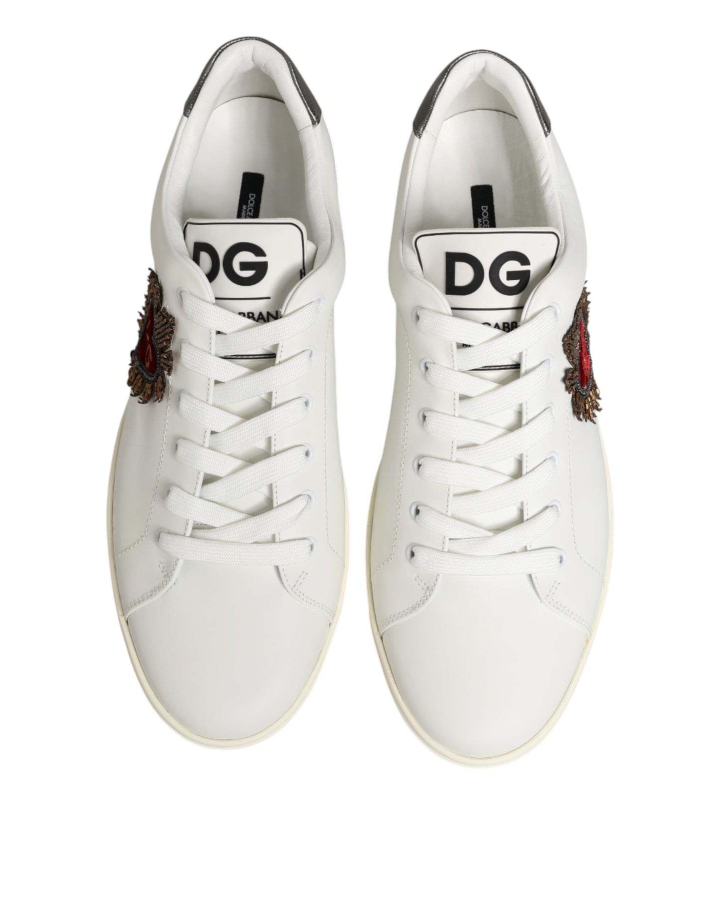 Dolce & Gabbana White Leather Heart Embellished Sneakers Shoes Curated Luxury Accessories by Orvyn