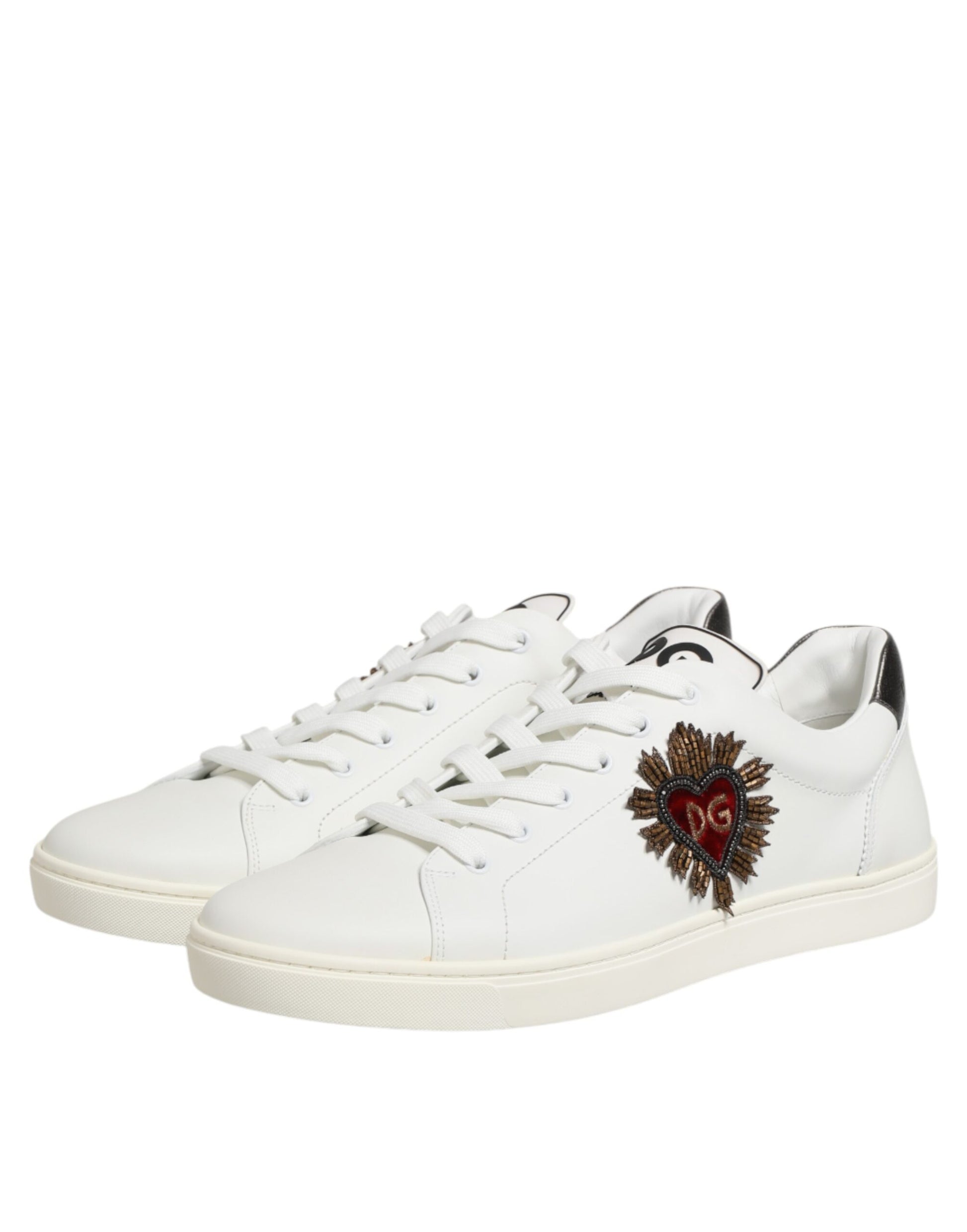 Dolce & Gabbana White Leather Heart Embellished Sneakers Shoes Curated Luxury Accessories by Orvyn