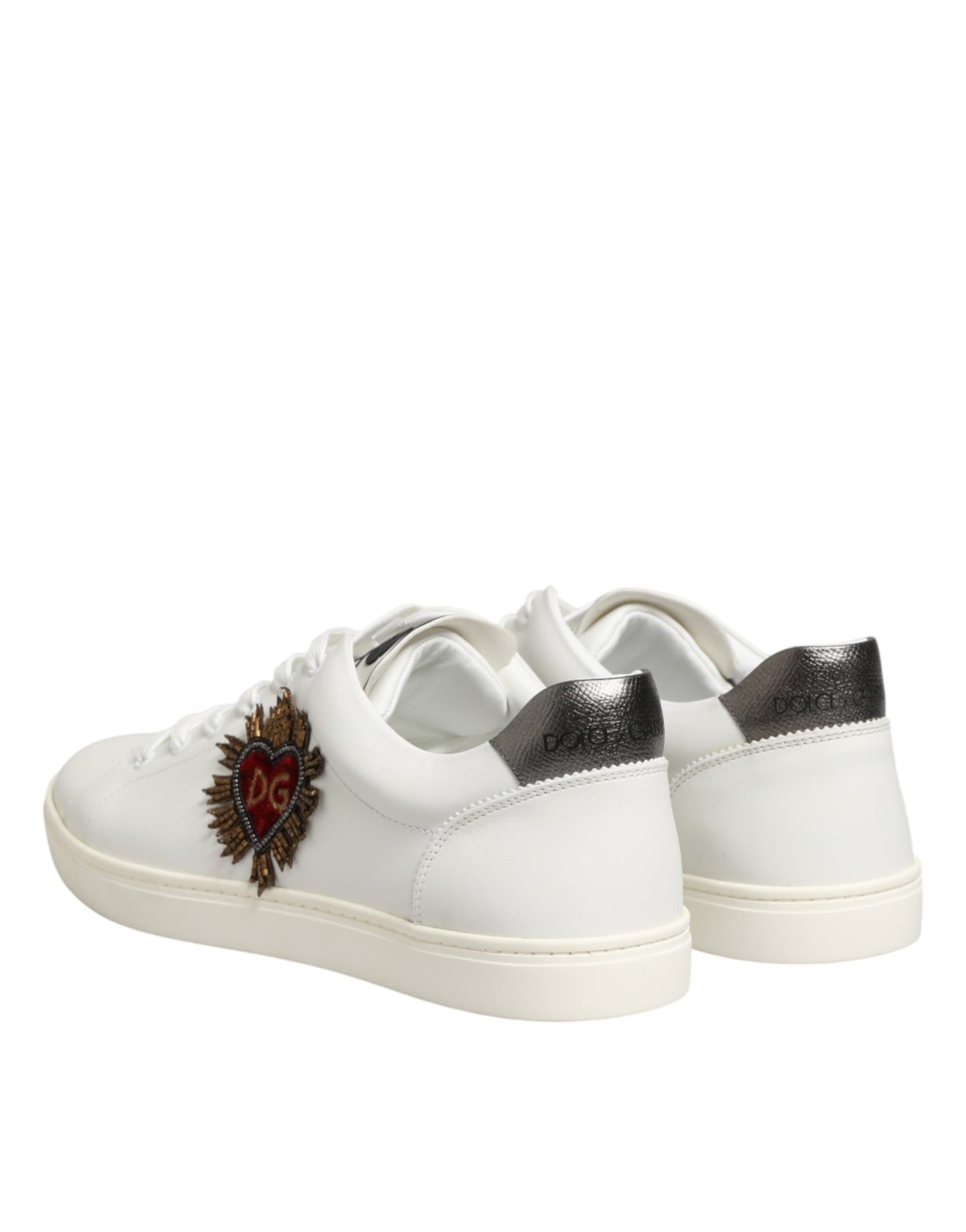 Dolce & Gabbana White Leather Heart Embellished Sneakers Shoes Curated Luxury Accessories by Orvyn