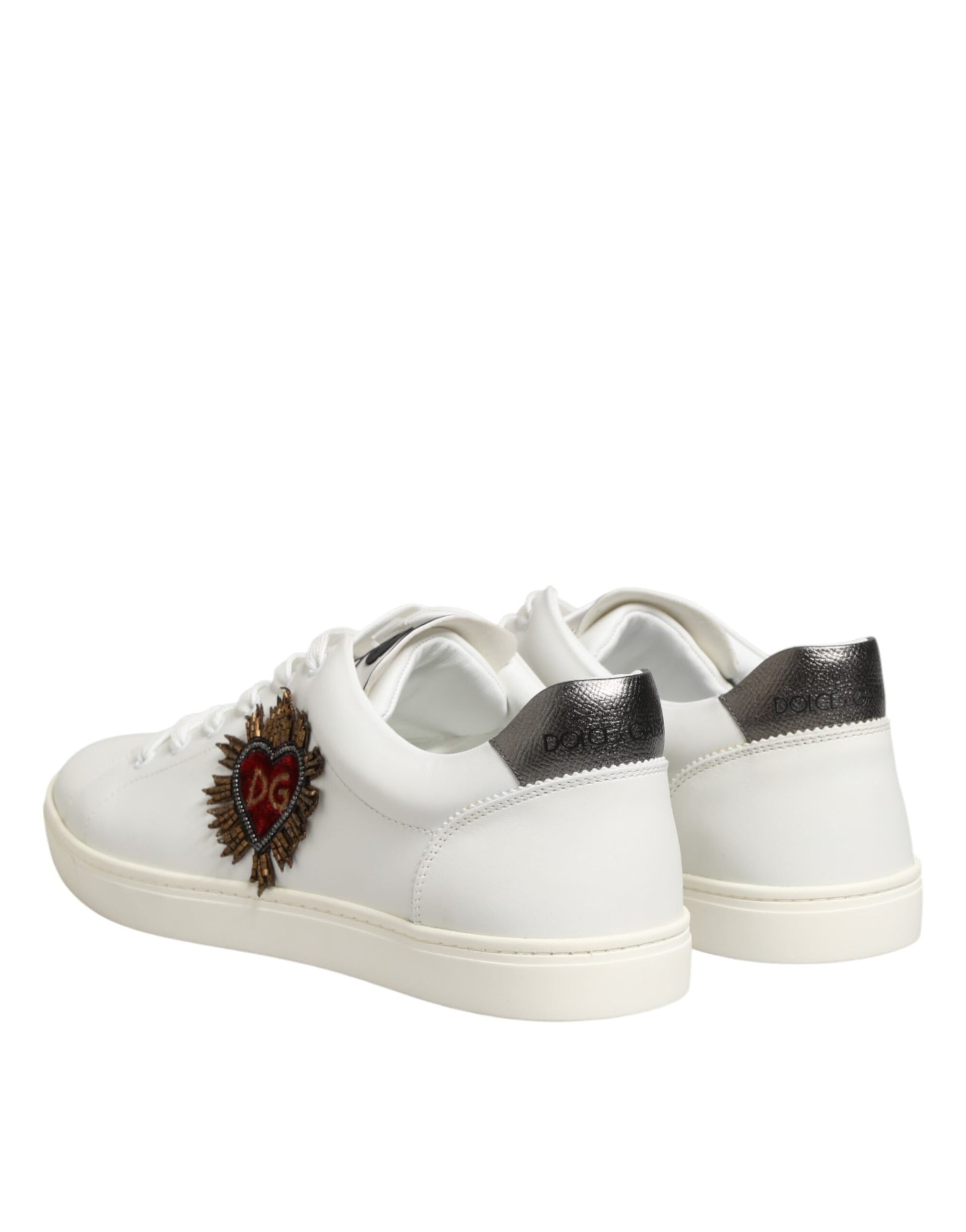 Dolce & Gabbana White Leather Heart Embellished Sneakers Shoes Curated Luxury Accessories by Orvyn