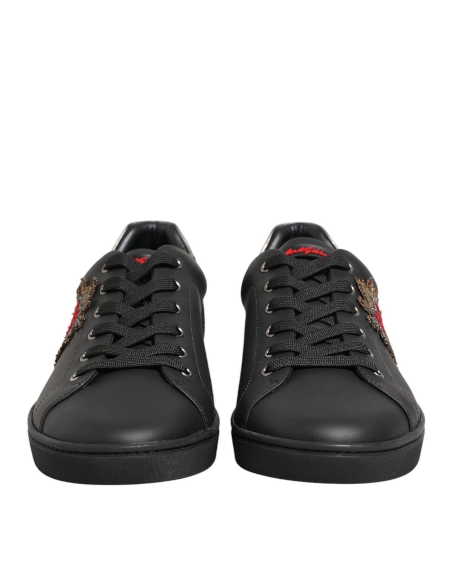Dolce & Gabbana Black Leather Heart Embellished Sneakers Shoes Curated Luxury Accessories by Orvyn