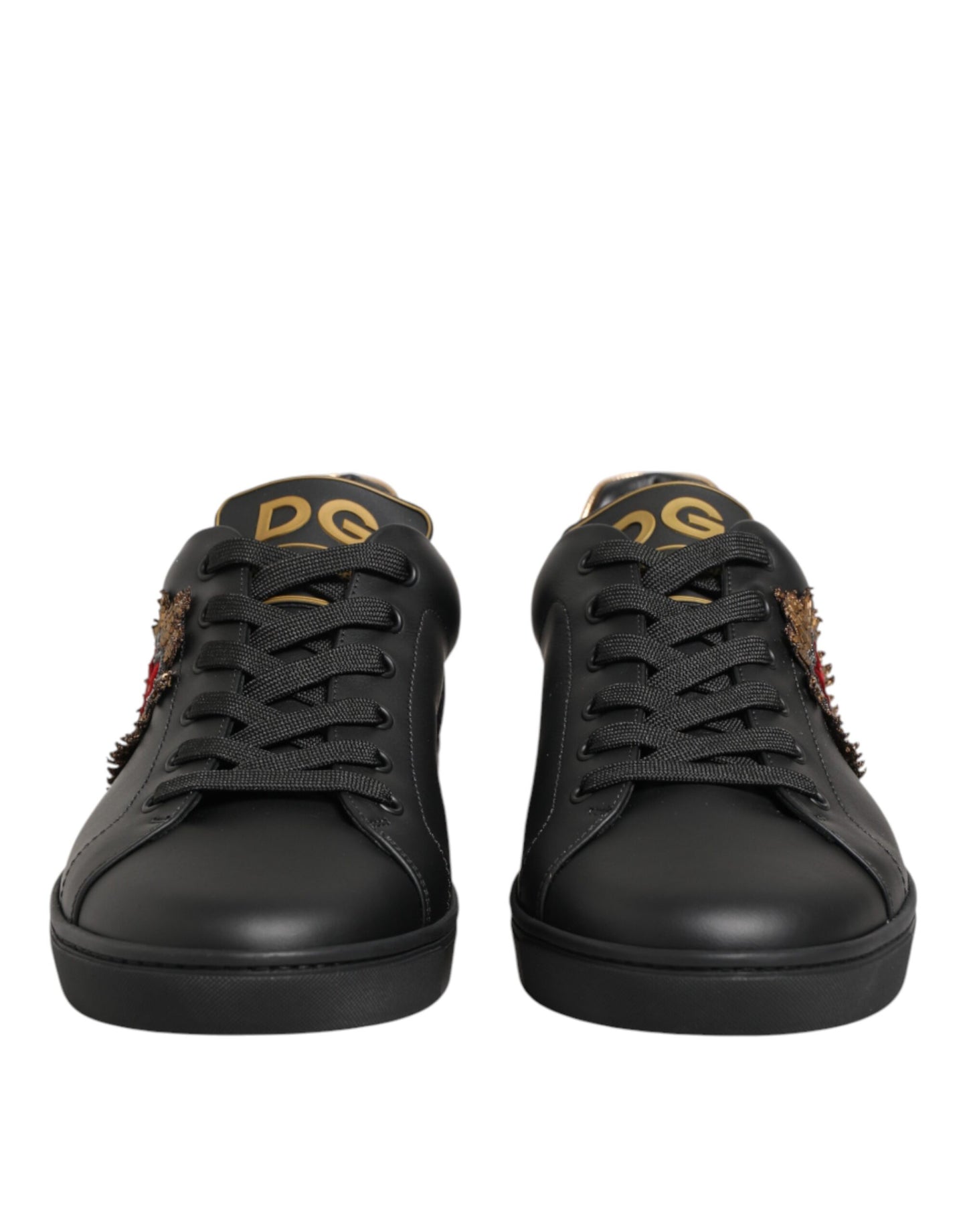 Dolce & Gabbana Black Leather Heart Embellished Sneakers Shoes Curated Luxury Accessories by Orvyn