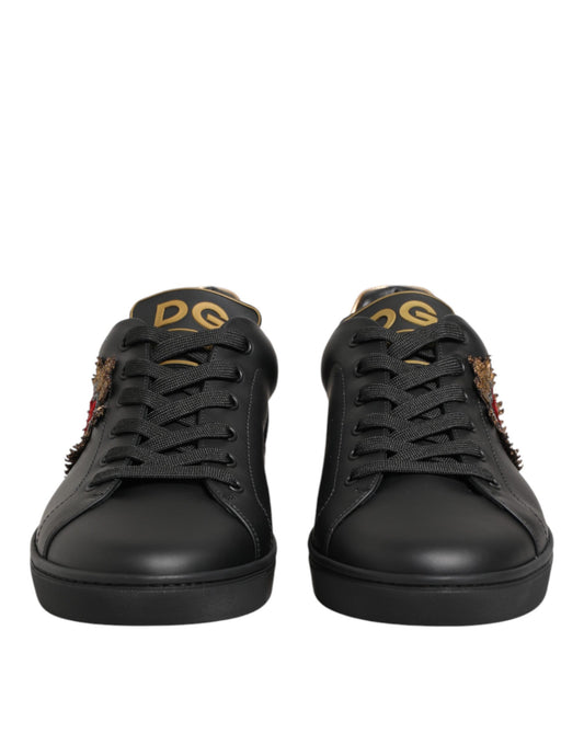 Dolce & Gabbana Black Leather Heart Embellished Sneakers Shoes Curated Luxury Accessories by Orvyn