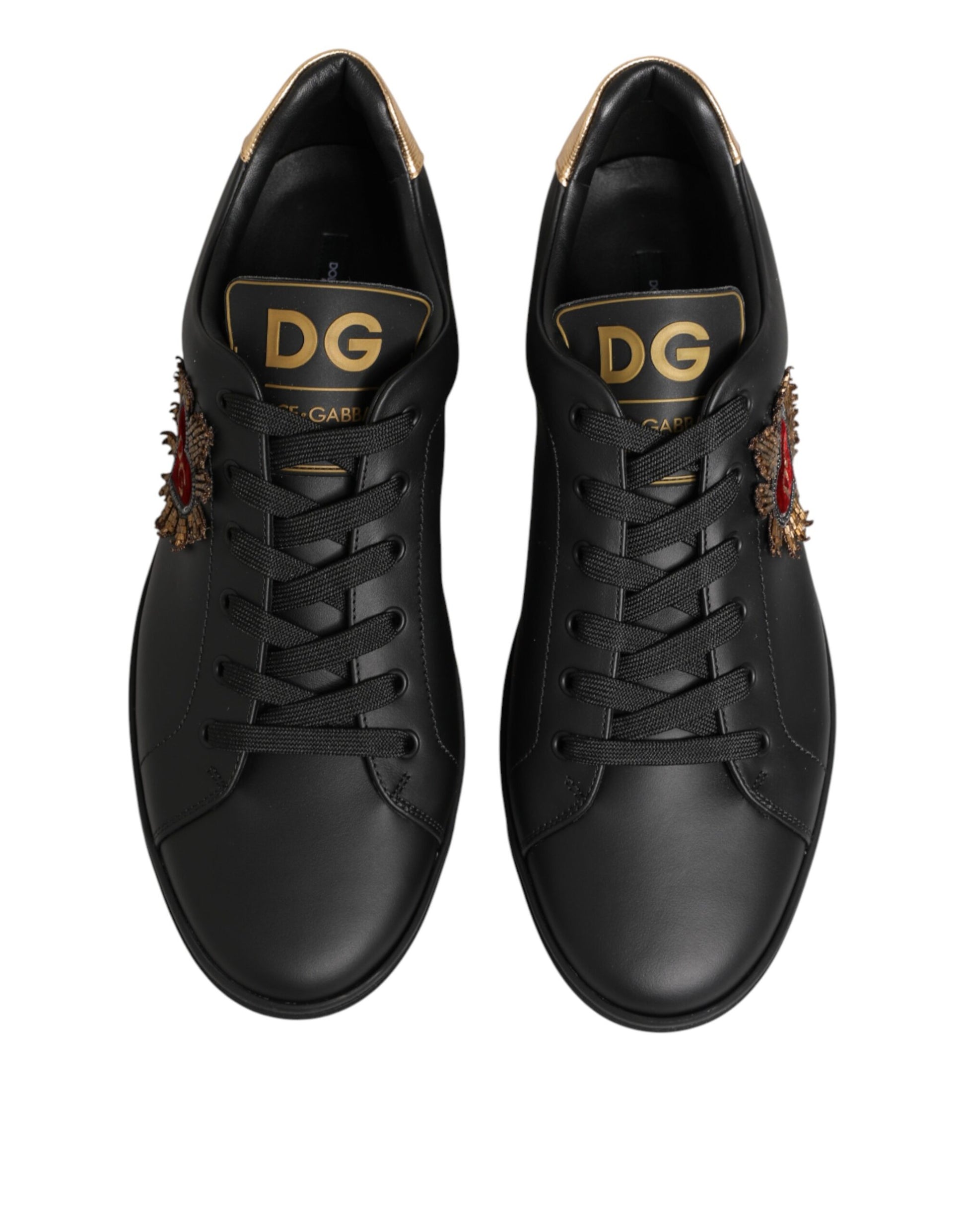 Dolce & Gabbana Black Leather Heart Embellished Sneakers Shoes Curated Luxury Accessories by Orvyn