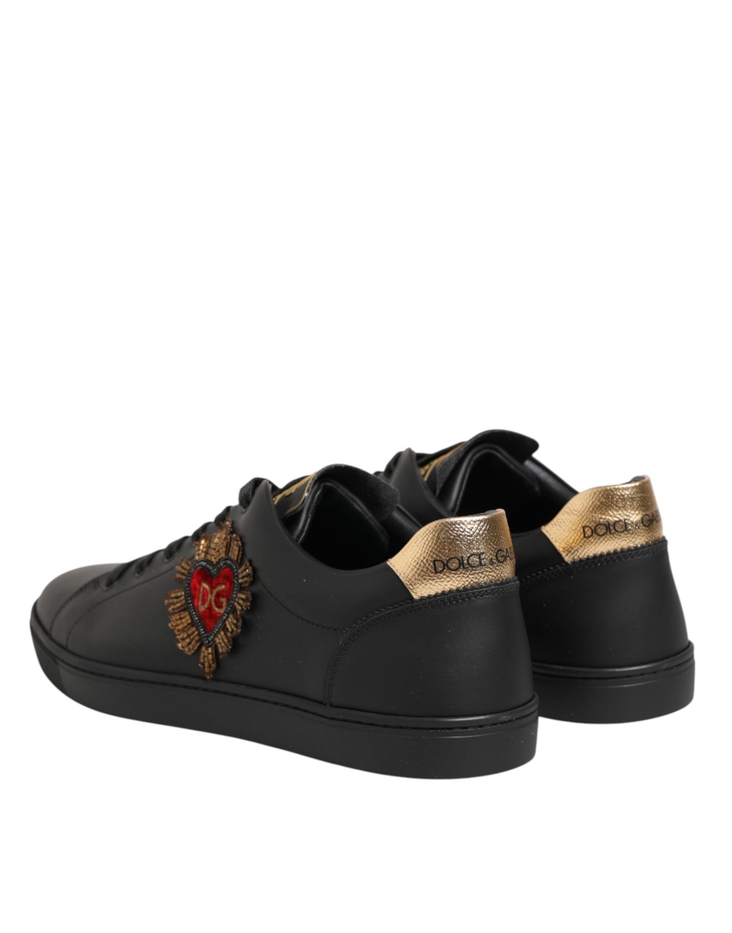 Dolce & Gabbana Black Leather Heart Embellished Sneakers Shoes Curated Luxury Accessories by Orvyn