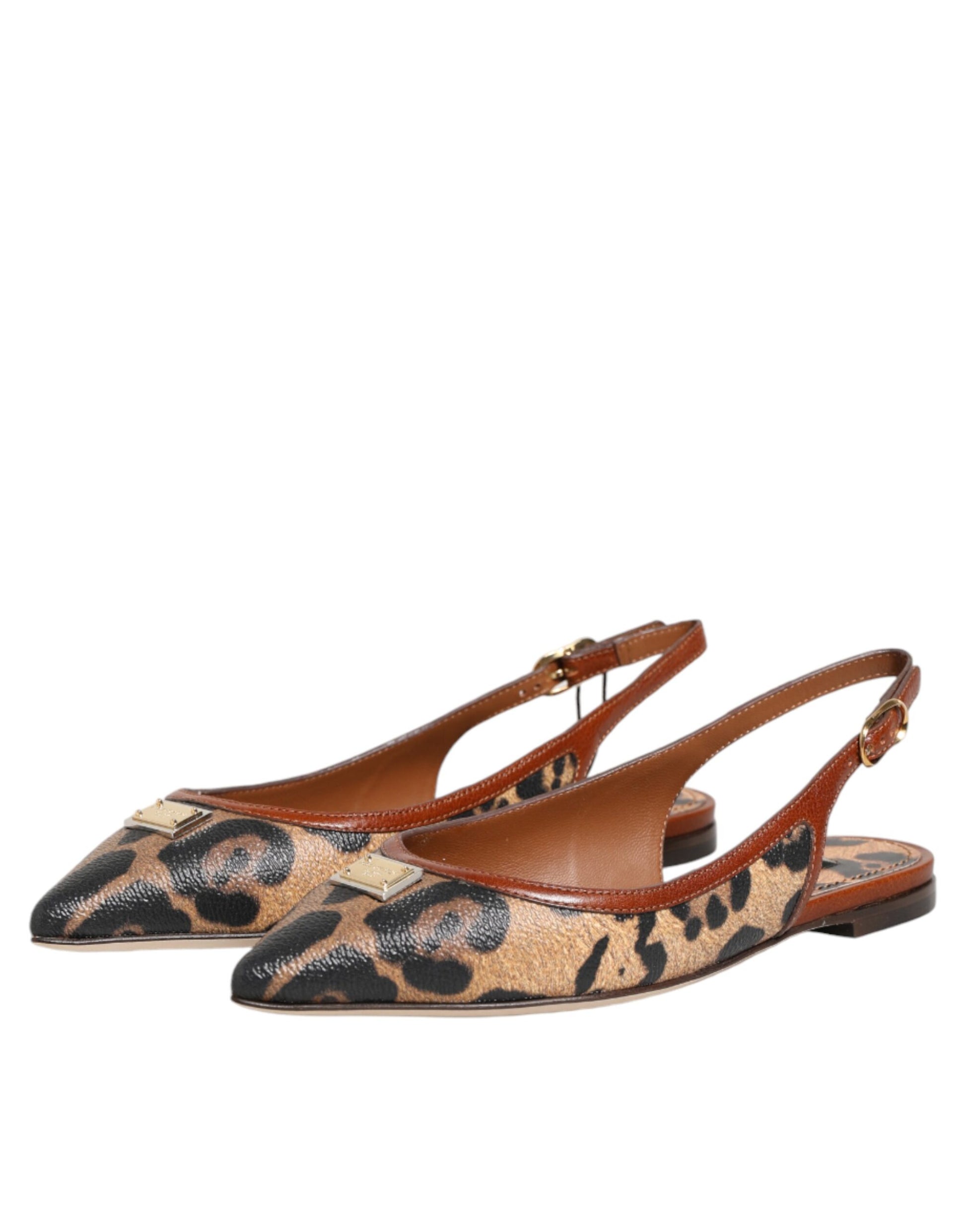 Dolce & Gabbana Brown Leopard Slingback Flats Sandals Shoes Curated Luxury Accessories by Orvyn