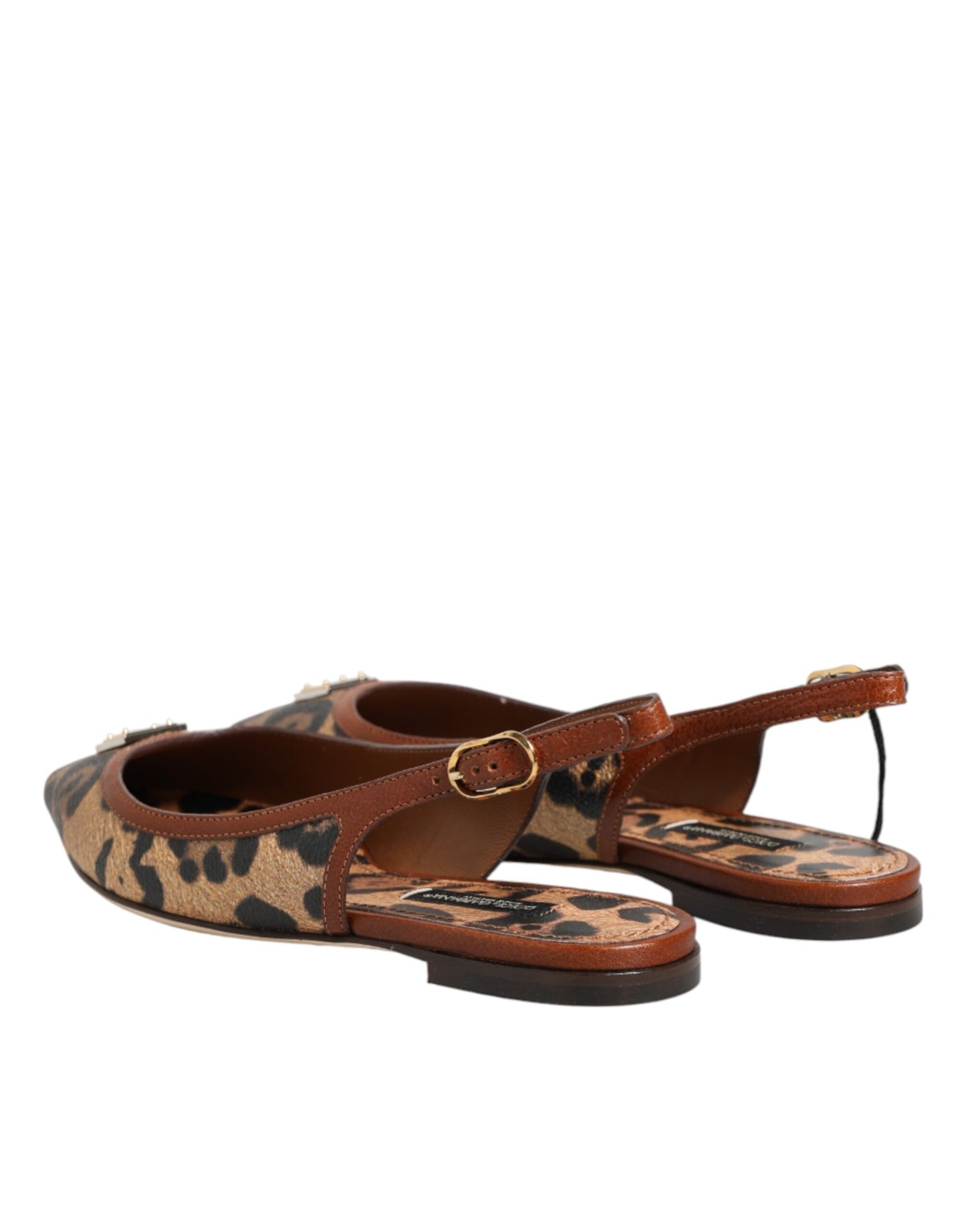 Dolce & Gabbana Brown Leopard Slingback Flats Sandals Shoes Curated Luxury Accessories by Orvyn