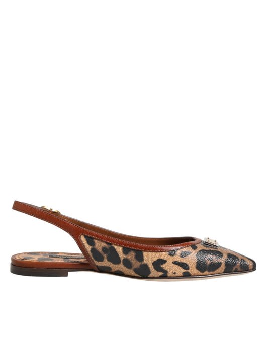 Dolce & Gabbana Brown Leopard Slingback Flats Sandals Shoes Curated Luxury Accessories by Orvyn