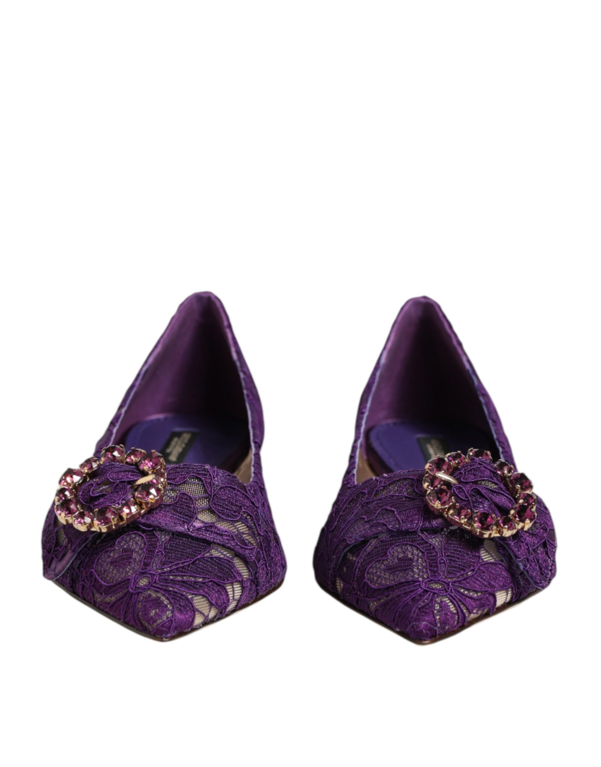 Dolce & Gabbana Purple Taormina Lace Crystals Flats Shoes Curated Luxury Accessories by Orvyn