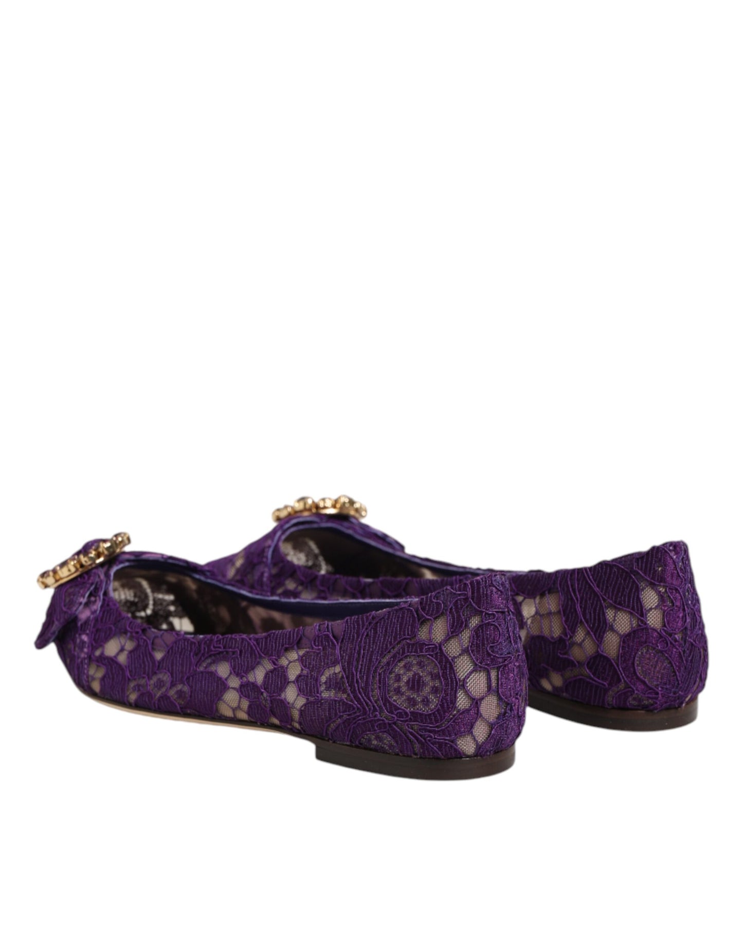 Dolce & Gabbana Purple Taormina Lace Crystals Flats Shoes Curated Luxury Accessories by Orvyn