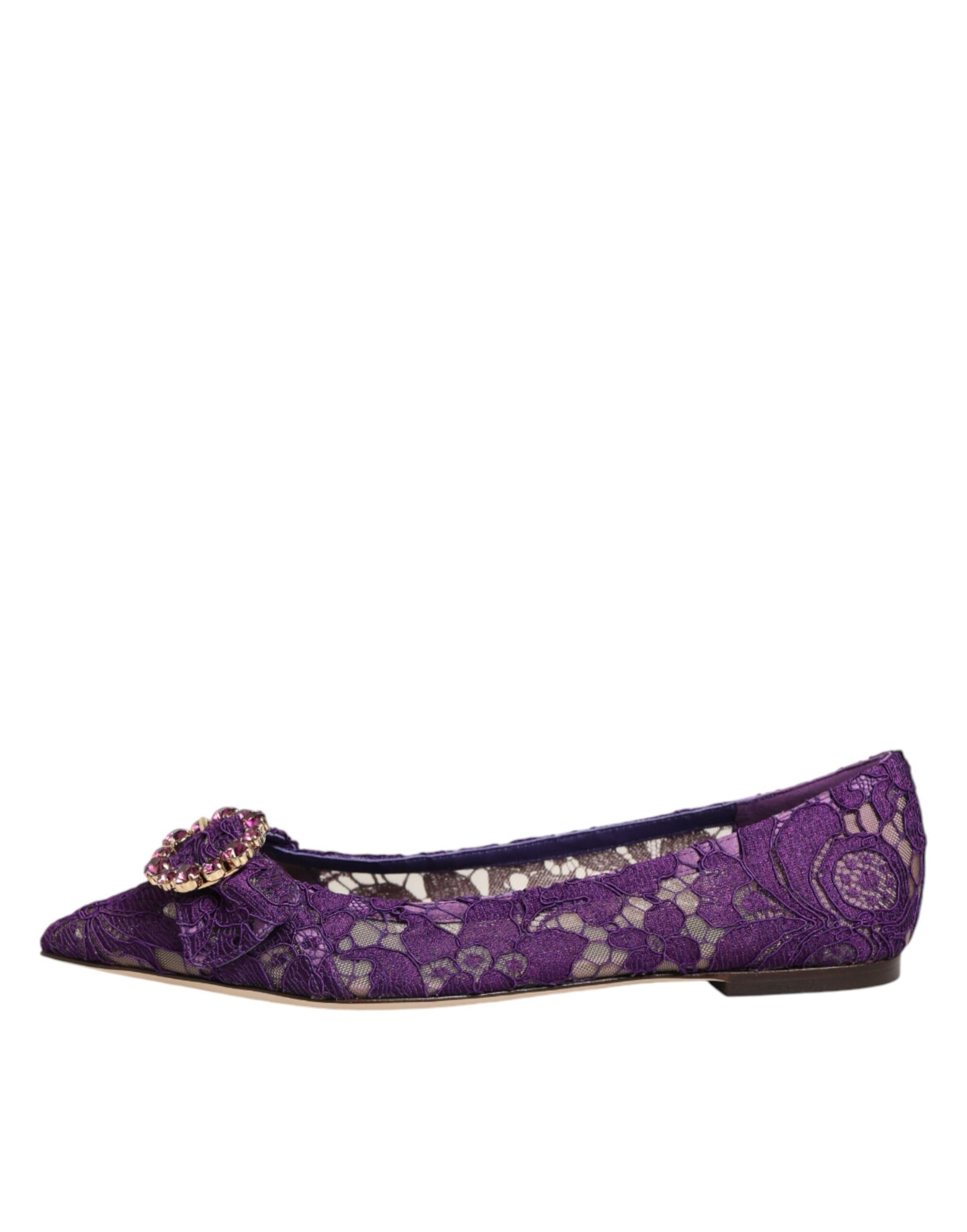 Dolce & Gabbana Purple Taormina Lace Crystals Flats Shoes Curated Luxury Accessories by Orvyn