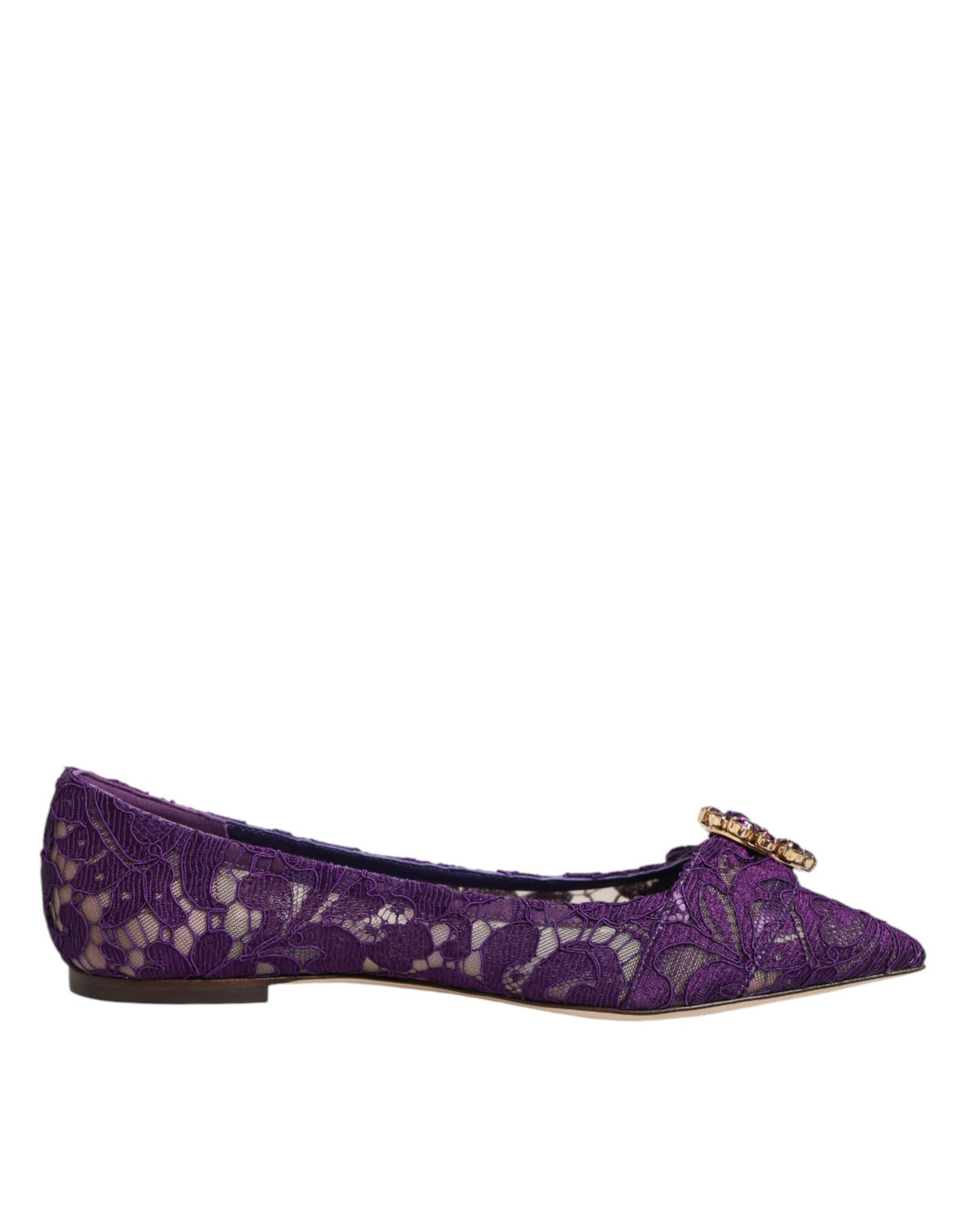 Dolce & Gabbana Purple Taormina Lace Crystals Flats Shoes Curated Luxury Accessories by Orvyn
