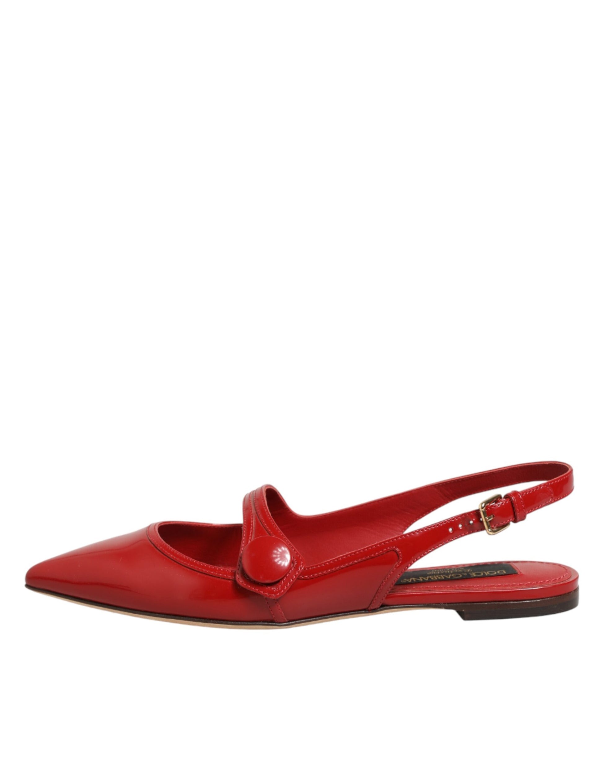 Dolce & Gabbana Red Leather Slingback Flats Sandals Shoes Curated Luxury Accessories by Orvyn