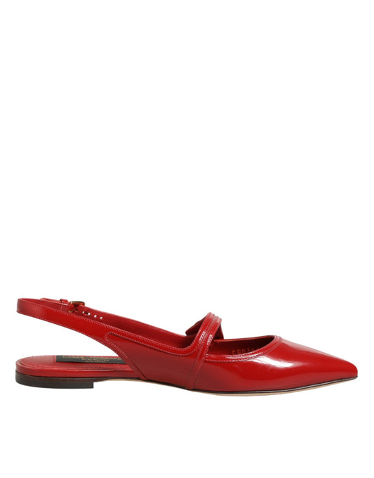 Dolce & Gabbana Red Leather Slingback Flats Sandals Shoes Curated Luxury Accessories by Orvyn