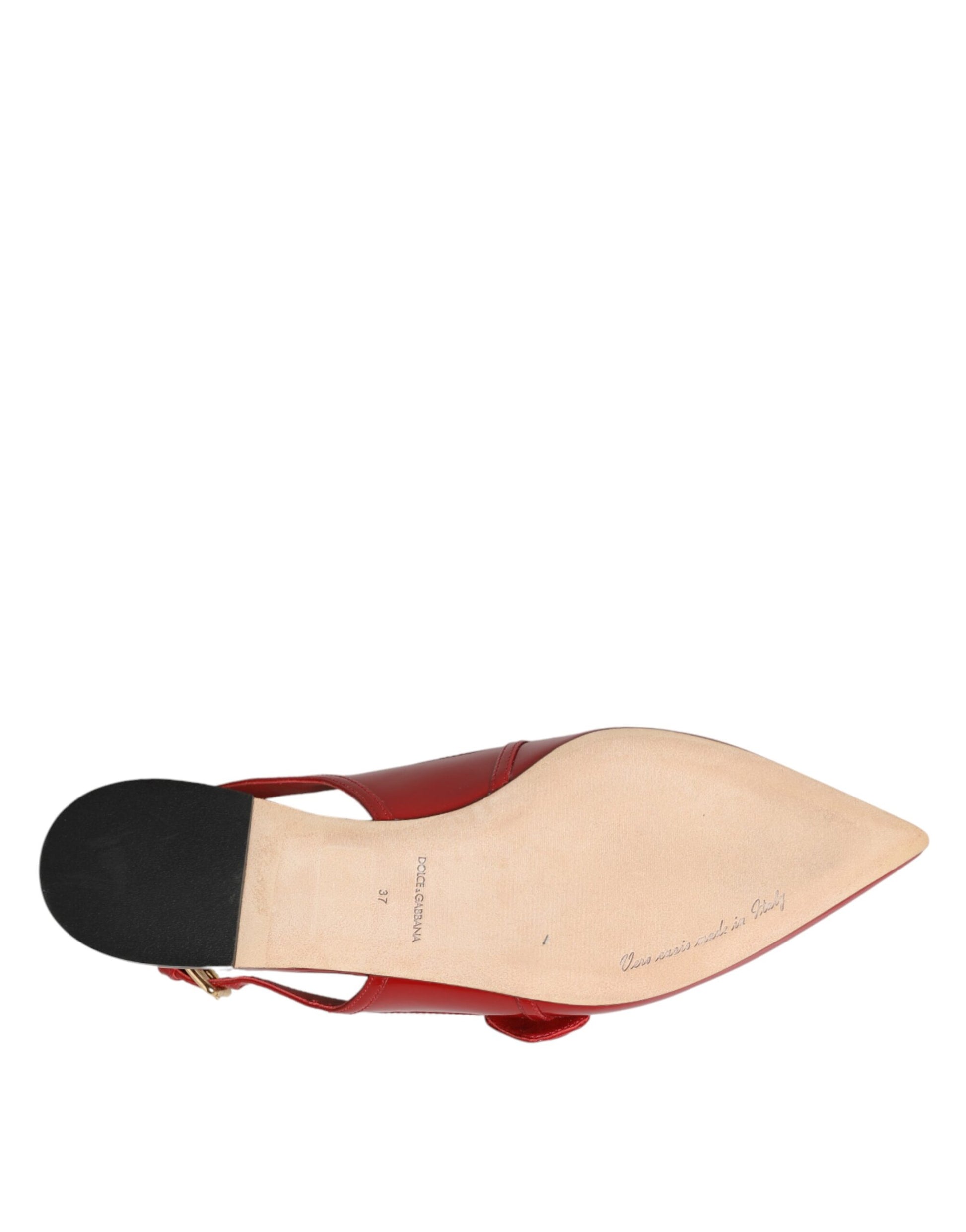Dolce & Gabbana Red Leather Slingback Flats Sandals Shoes Curated Luxury Accessories by Orvyn