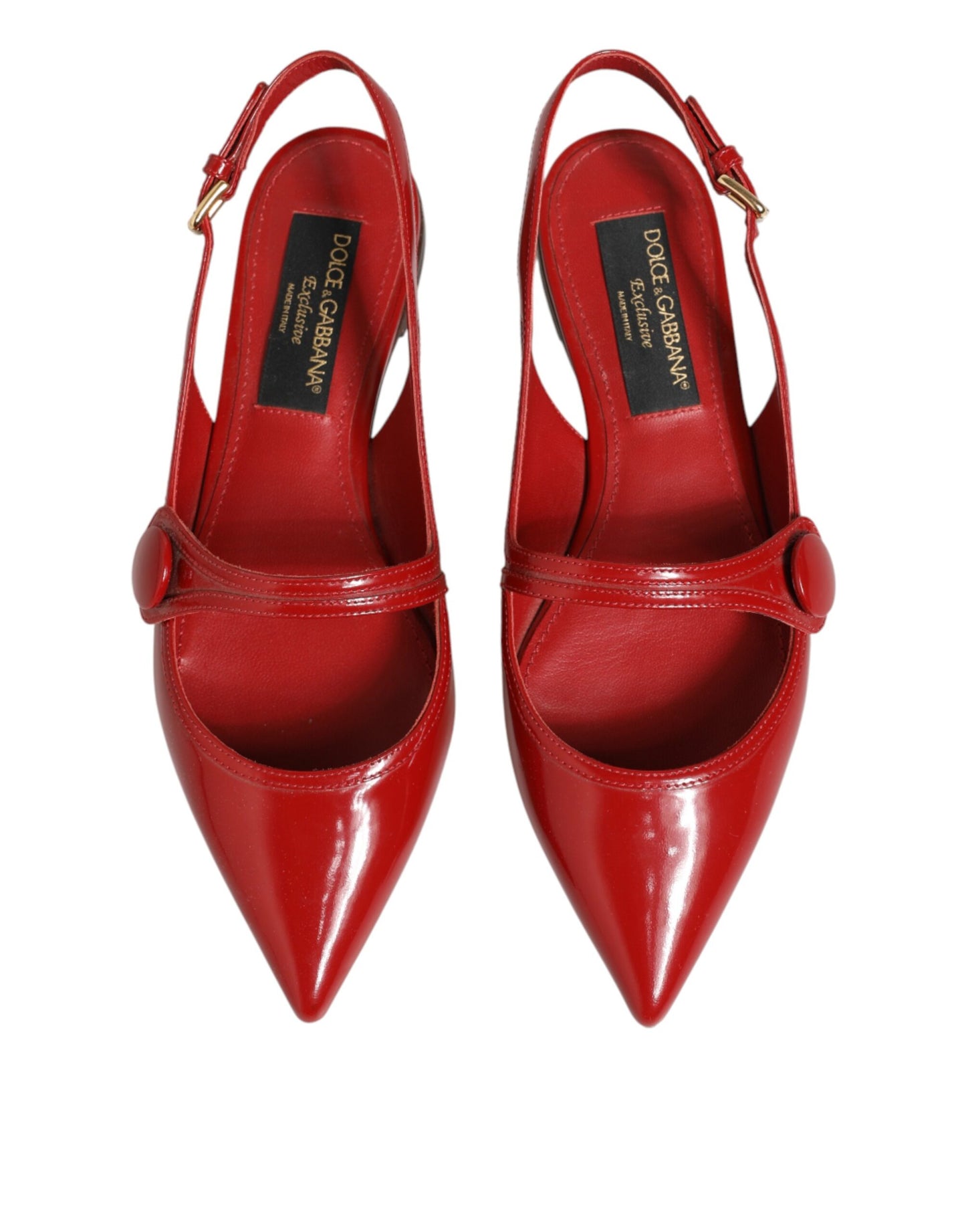 Dolce & Gabbana Red Leather Slingback Flats Sandals Shoes Curated Luxury Accessories by Orvyn