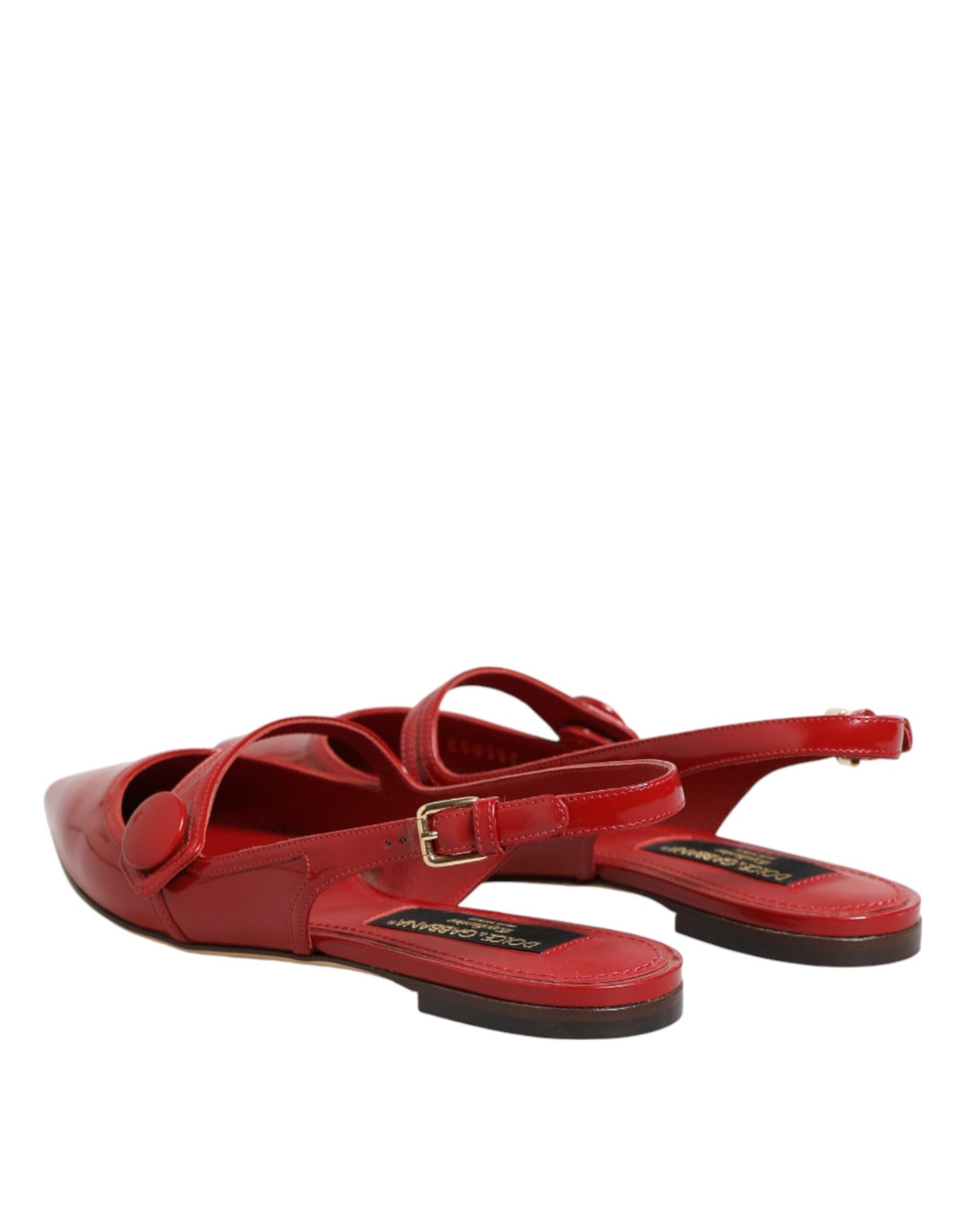 Dolce & Gabbana Red Leather Slingback Flats Sandals Shoes Curated Luxury Accessories by Orvyn