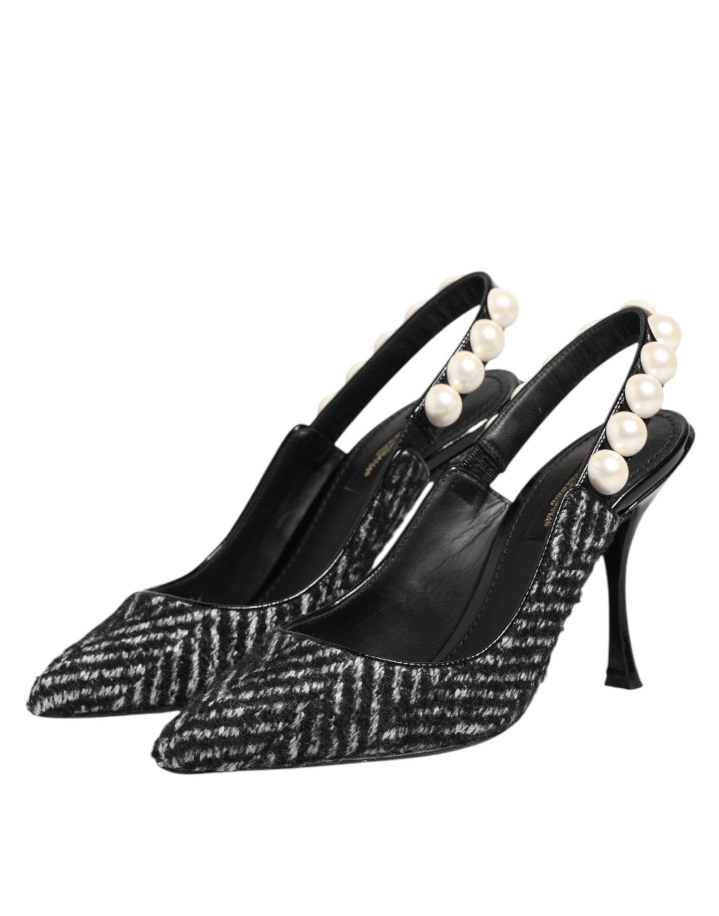 Dolce & Gabbana White Black Chevron Faux Pearl Slingbacks Shoes Curated Luxury Accessories by Orvyn
