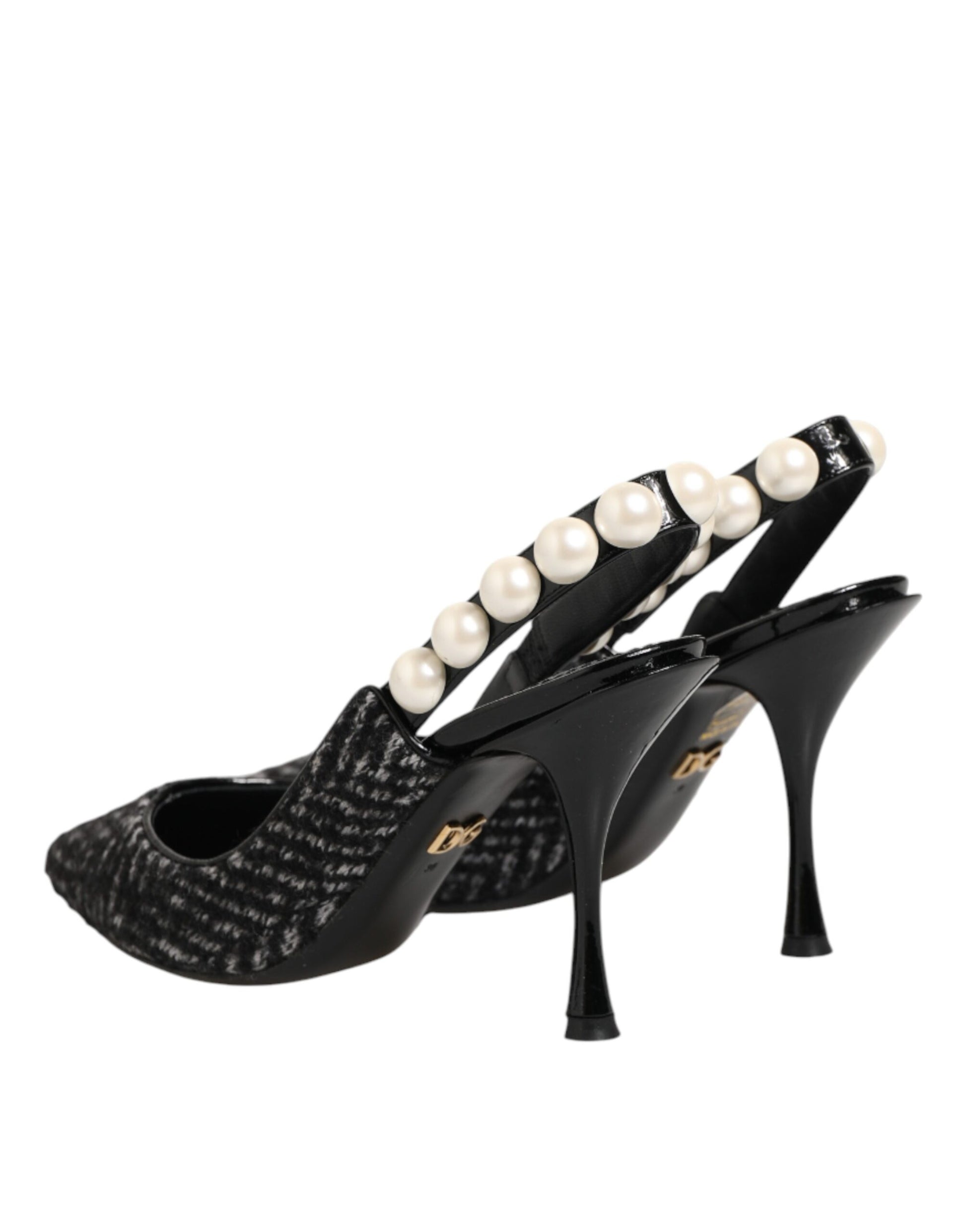 Dolce & Gabbana White Black Chevron Faux Pearl Slingbacks Shoes Curated Luxury Accessories by Orvyn