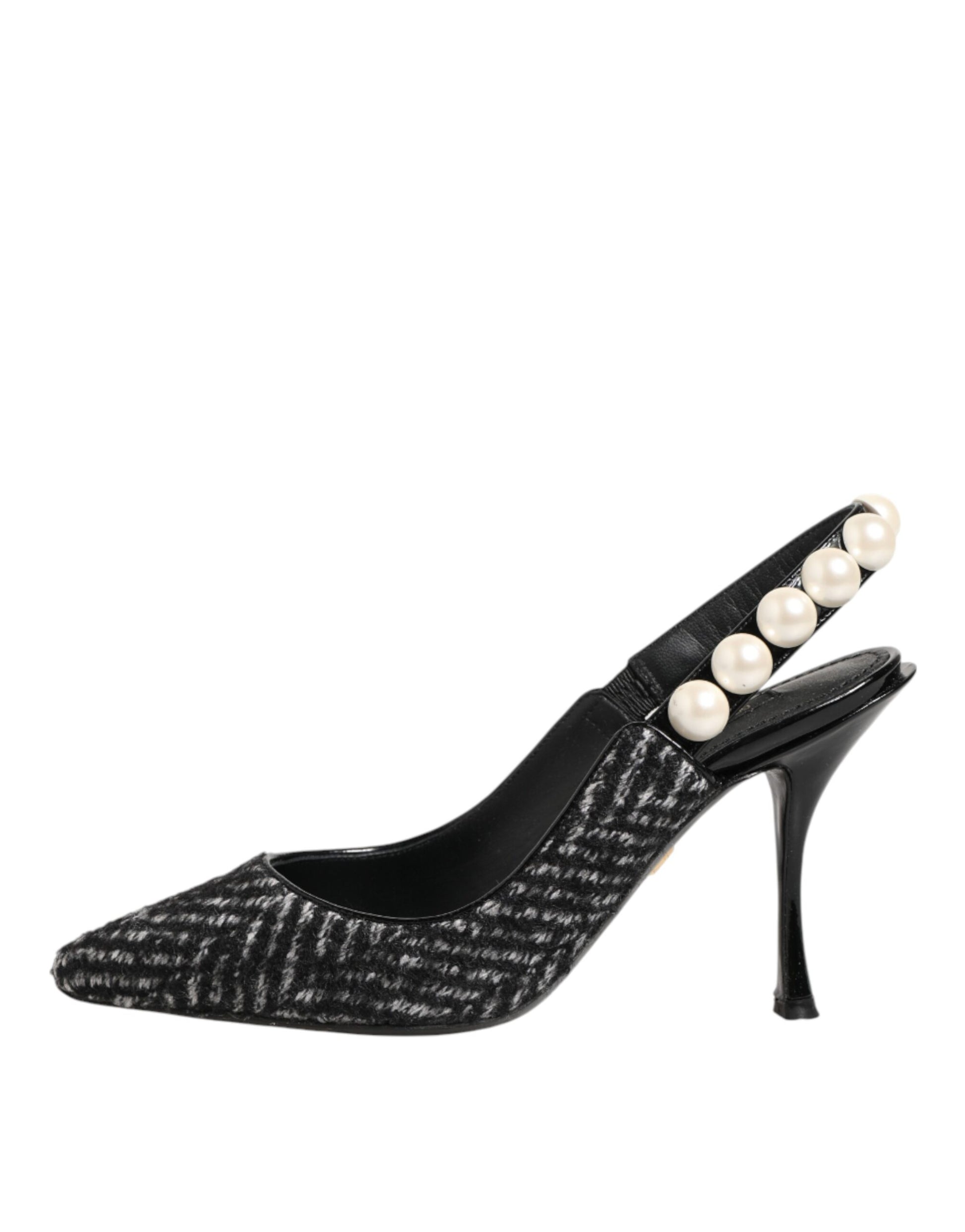 Dolce & Gabbana White Black Chevron Faux Pearl Slingbacks Shoes Curated Luxury Accessories by Orvyn