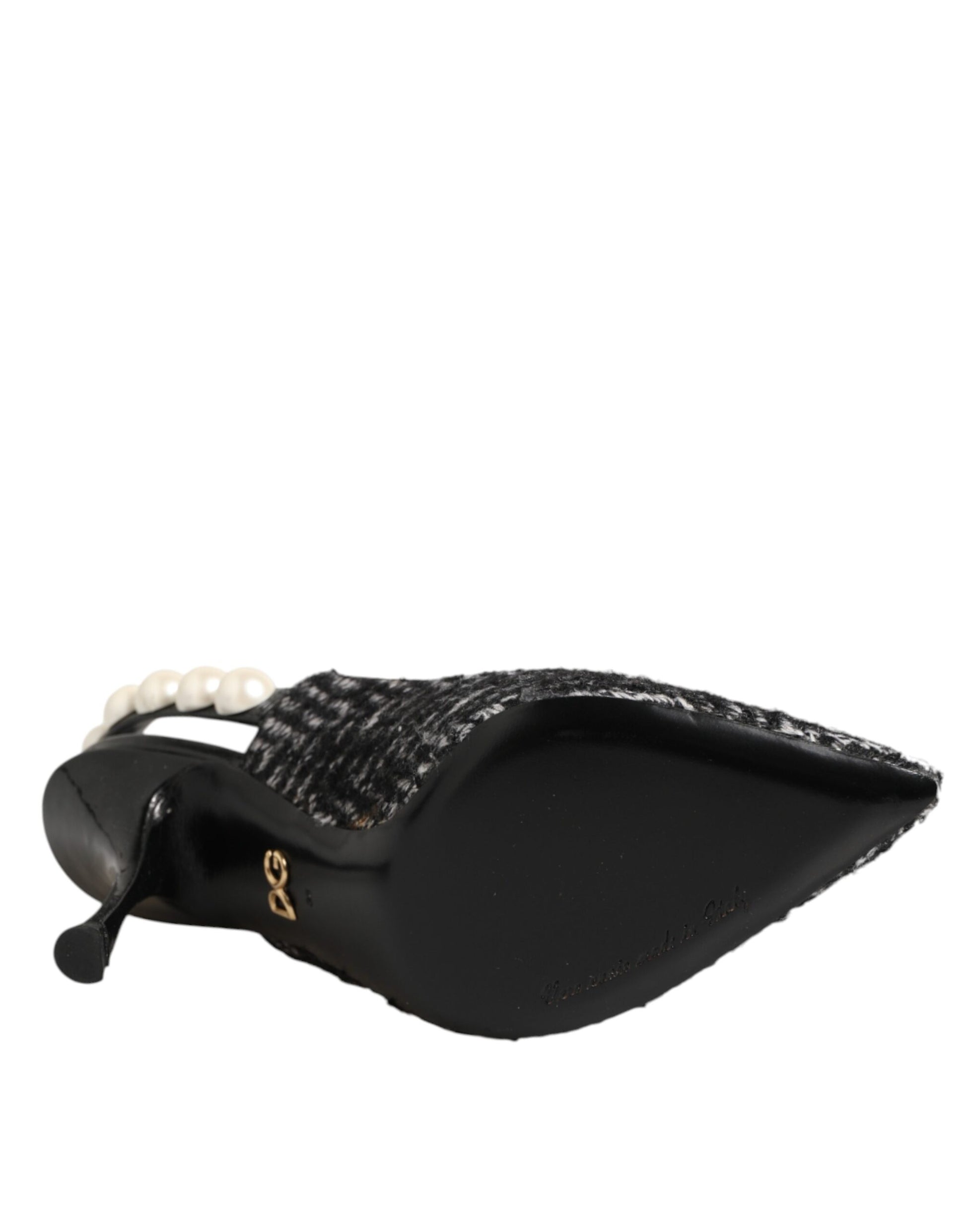 Dolce & Gabbana White Black Chevron Faux Pearl Slingbacks Shoes Curated Luxury Accessories by Orvyn