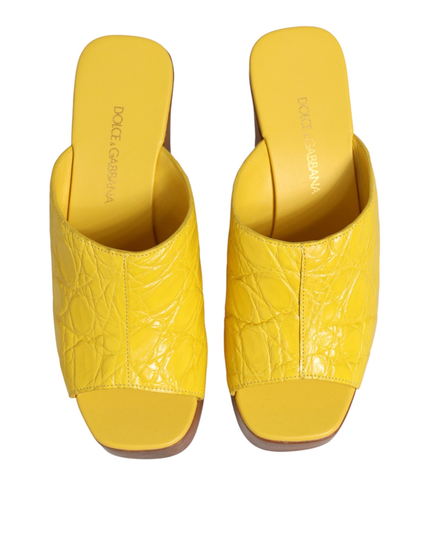 Dolce & Gabbana Yellow Leather Wood Mule Wedge Slides Shoes Curated Luxury Accessories by Orvyn