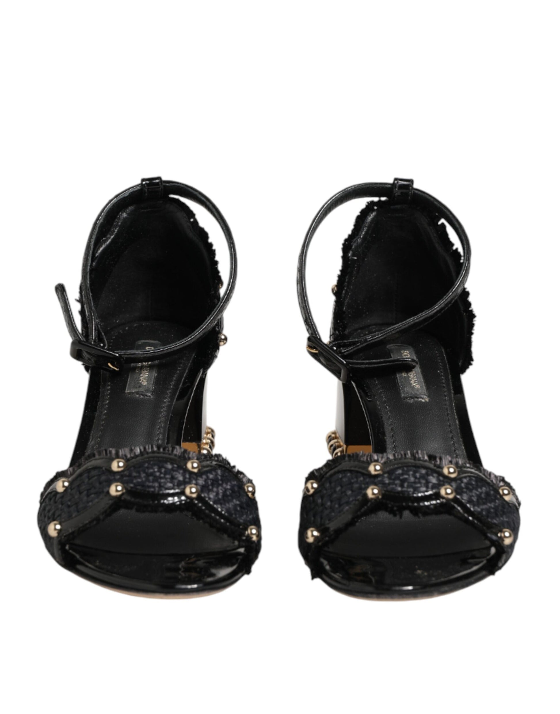Dolce & Gabbana Black Studded Ankle Strap Sandals Shoes Curated Luxury Accessories by Orvyn