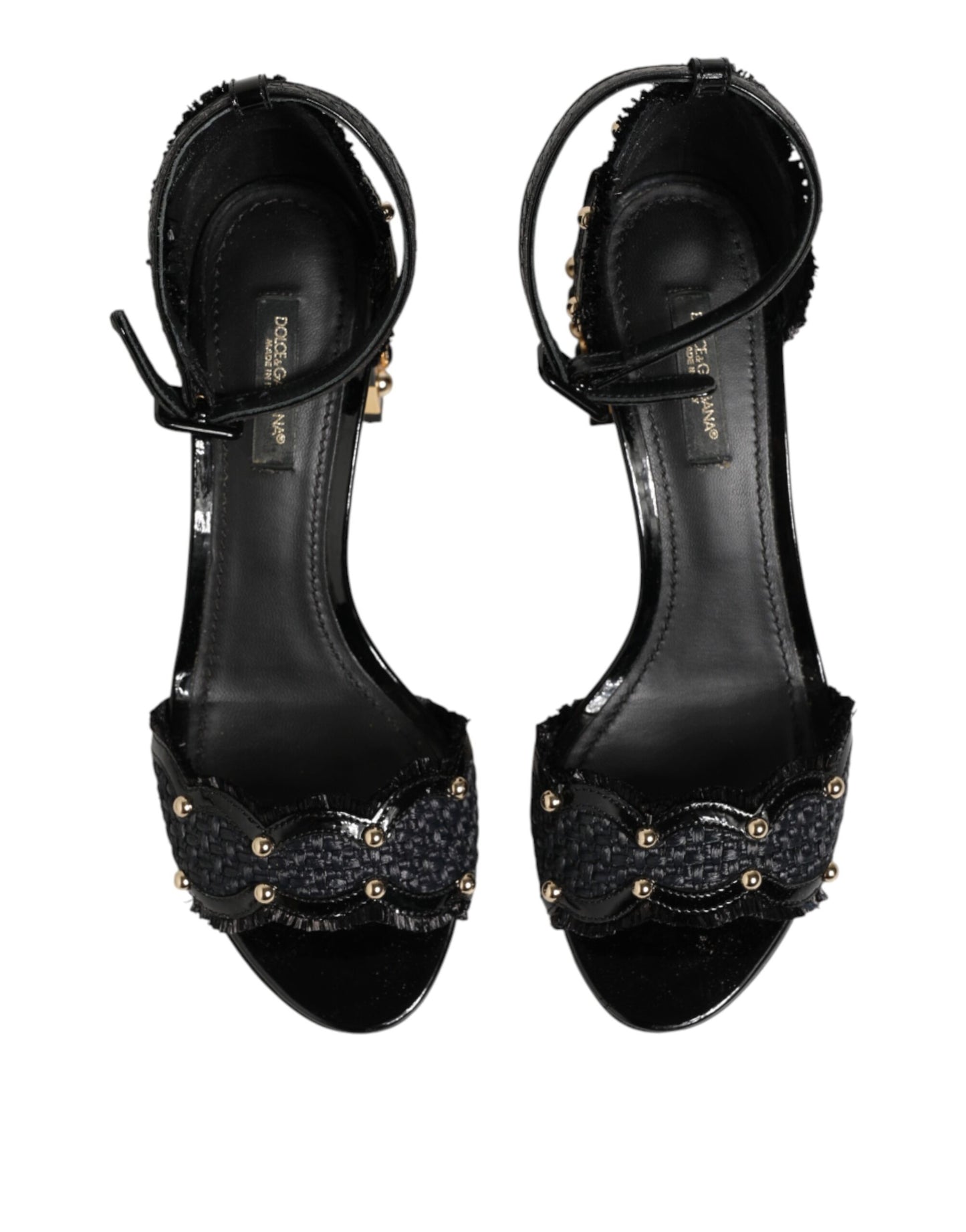 Dolce & Gabbana Black Studded Ankle Strap Sandals Shoes Curated Luxury Accessories by Orvyn