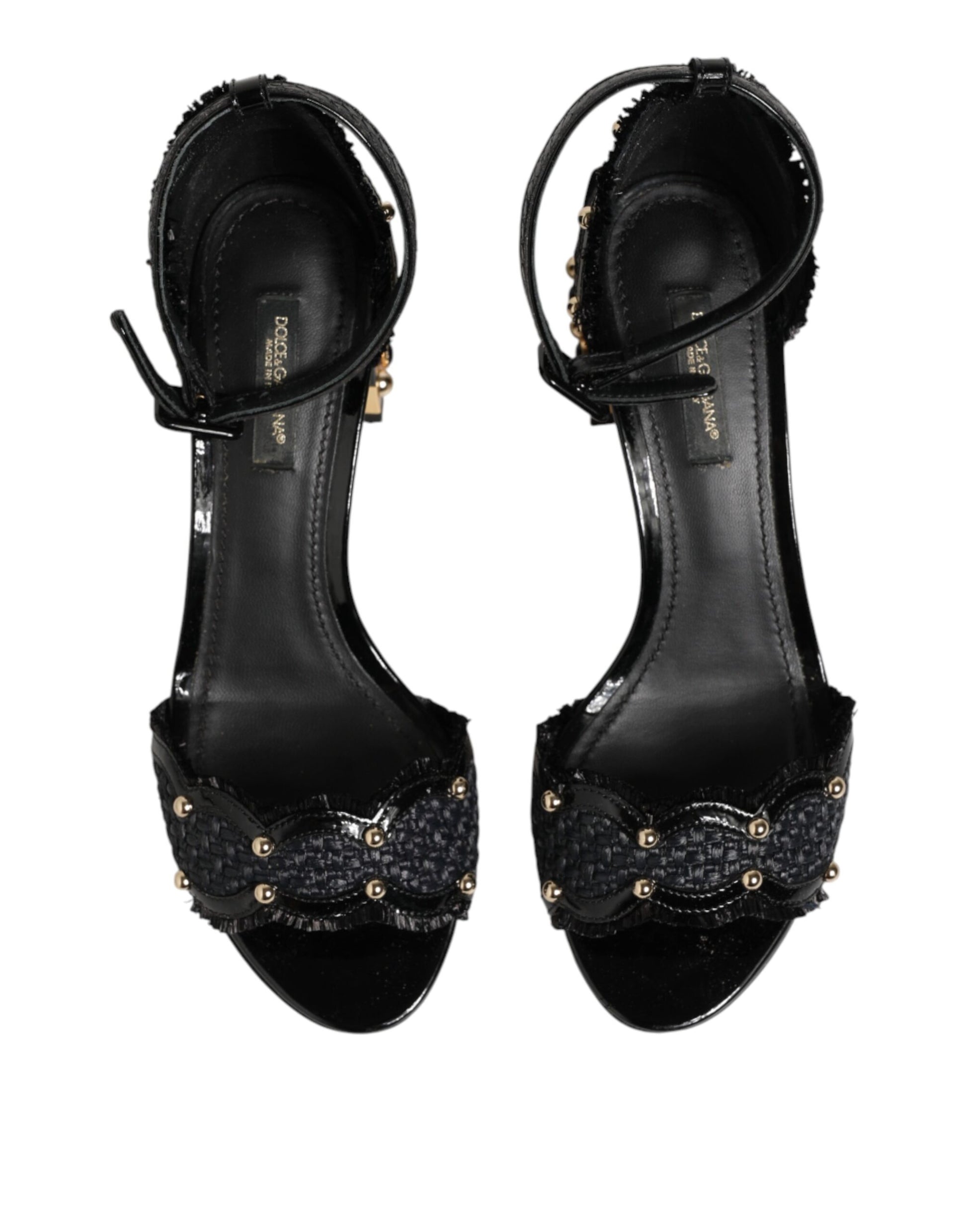 Dolce & Gabbana Black Studded Ankle Strap Sandals Shoes Curated Luxury Accessories by Orvyn