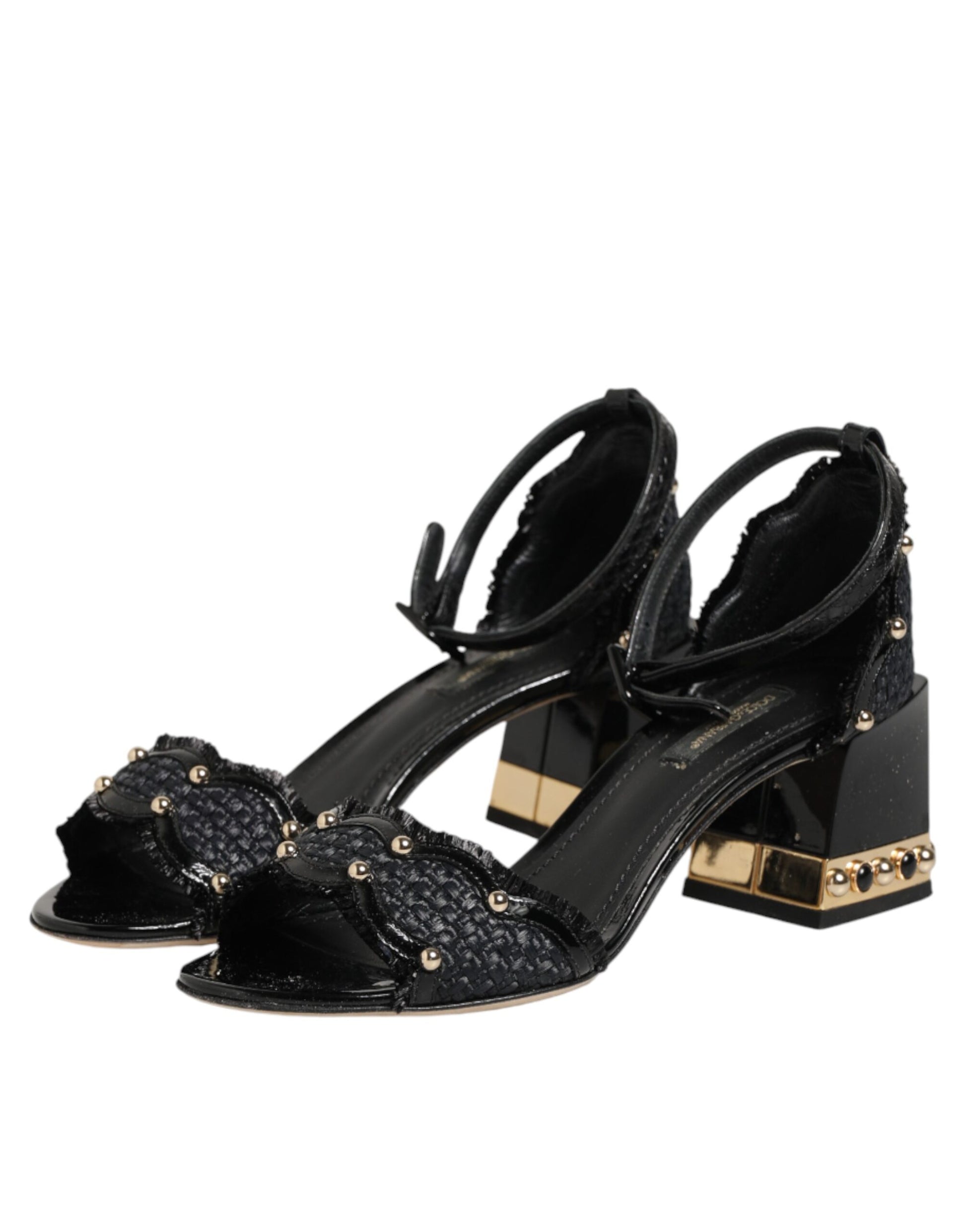Dolce & Gabbana Black Studded Ankle Strap Sandals Shoes Curated Luxury Accessories by Orvyn