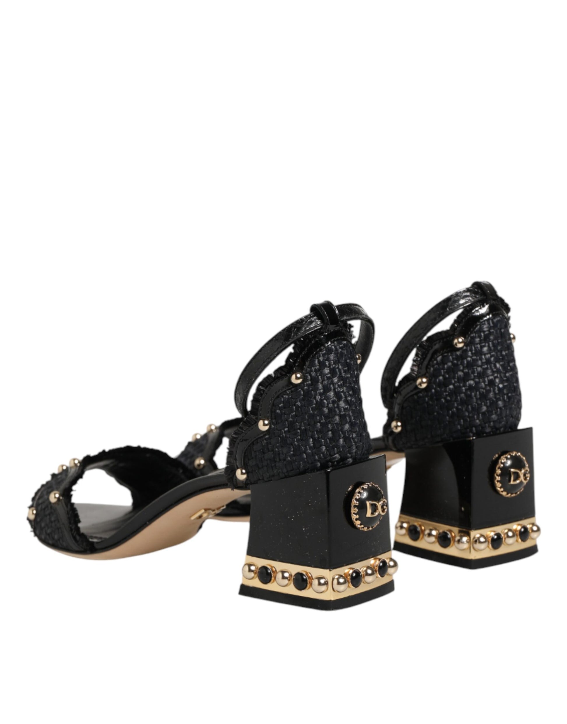 Dolce & Gabbana Black Studded Ankle Strap Sandals Shoes Curated Luxury Accessories by Orvyn