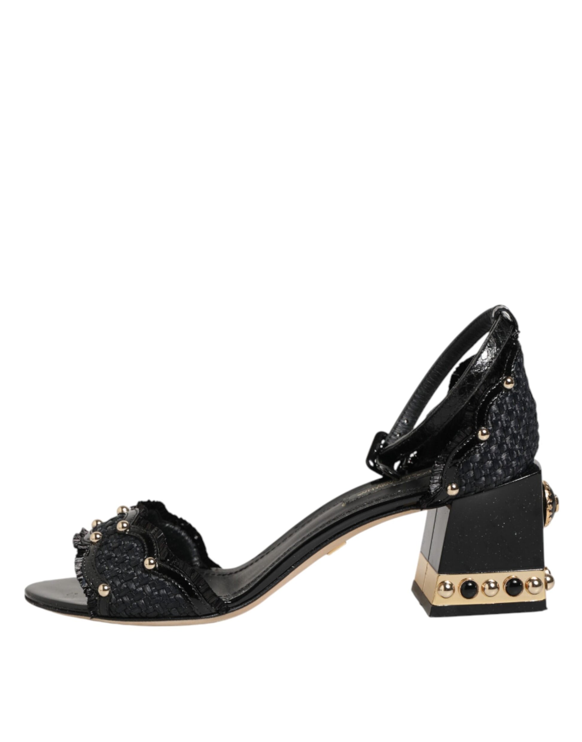Dolce & Gabbana Black Studded Ankle Strap Sandals Shoes Curated Luxury Accessories by Orvyn