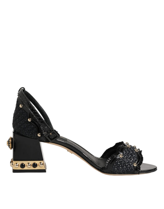 Dolce & Gabbana Black Studded Ankle Strap Sandals Shoes Curated Luxury Accessories by Orvyn
