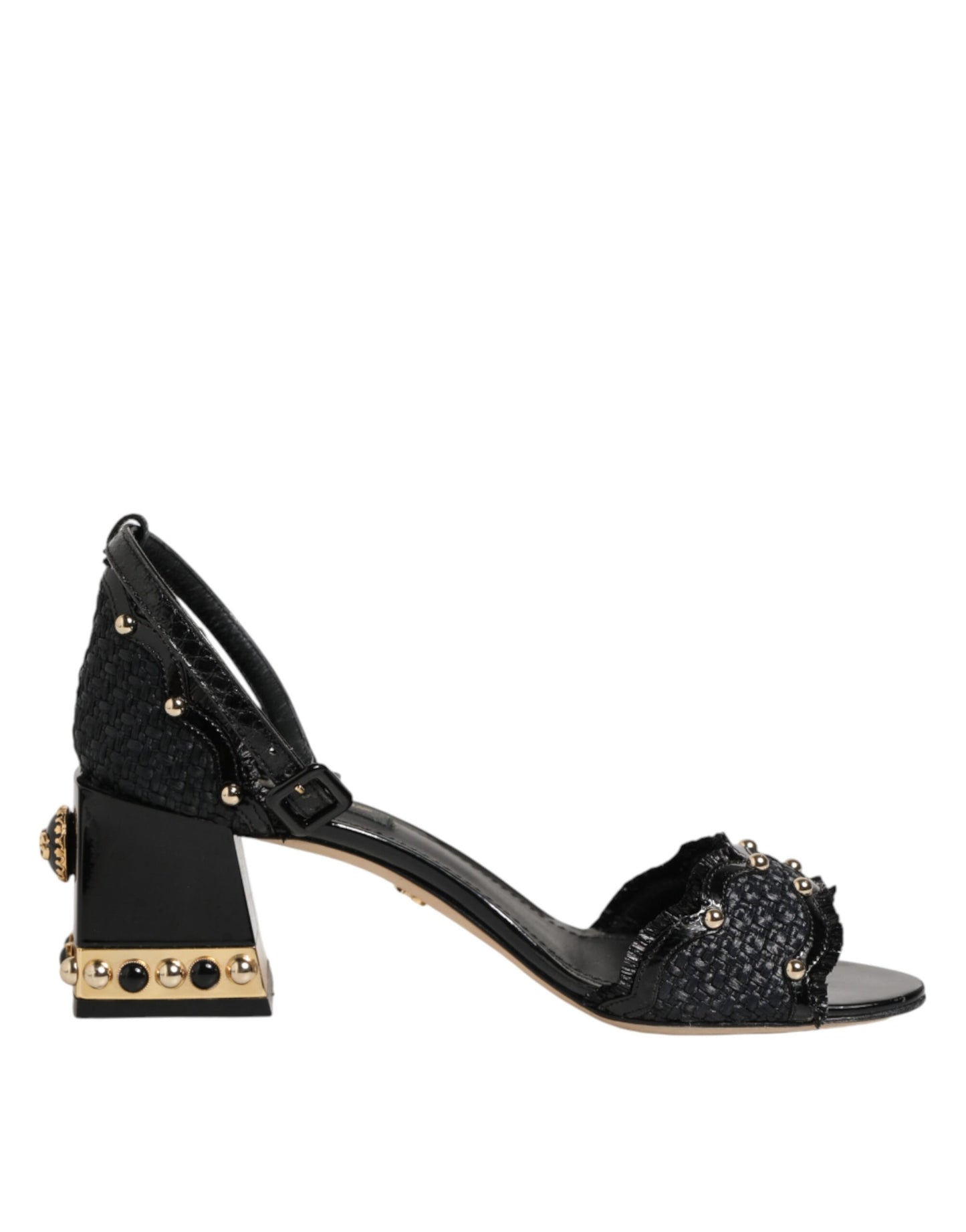 Dolce & Gabbana Black Studded Ankle Strap Sandals Shoes Curated Luxury Accessories by Orvyn