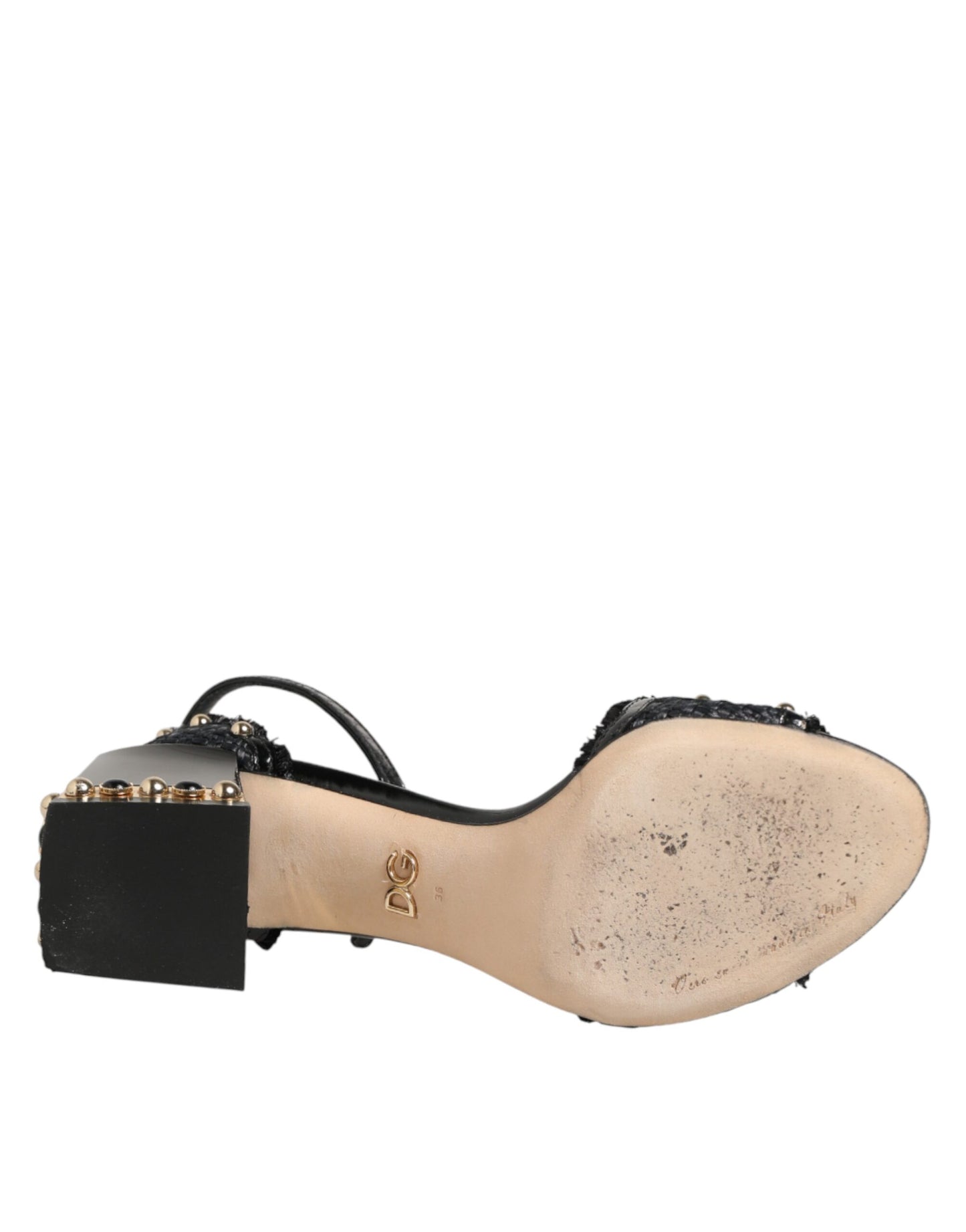 Dolce & Gabbana Black Studded Ankle Strap Sandals Shoes Curated Luxury Accessories by Orvyn