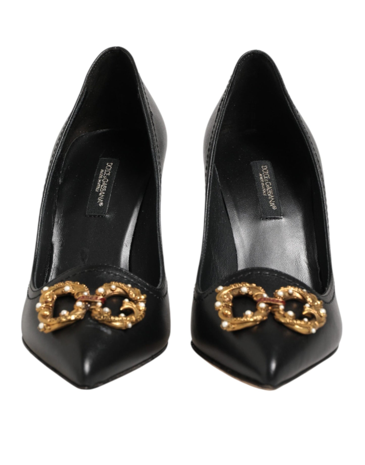 Dolce & Gabbana Black Leather DG Amore Heels Pumps Shoes Curated Luxury Accessories by Orvyn
