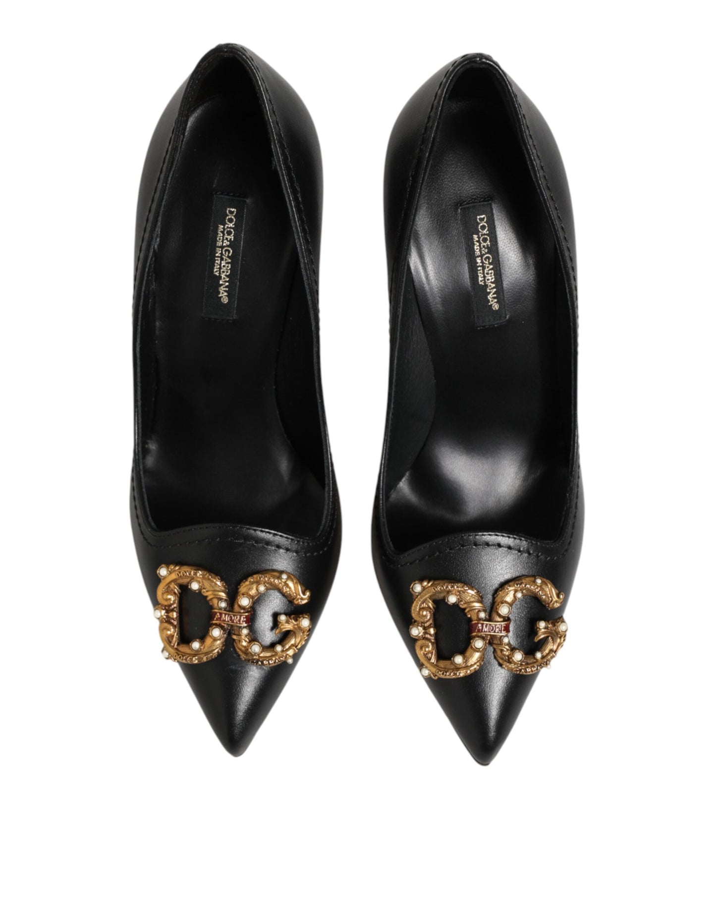 Dolce & Gabbana Black Leather DG Amore Heels Pumps Shoes Curated Luxury Accessories by Orvyn