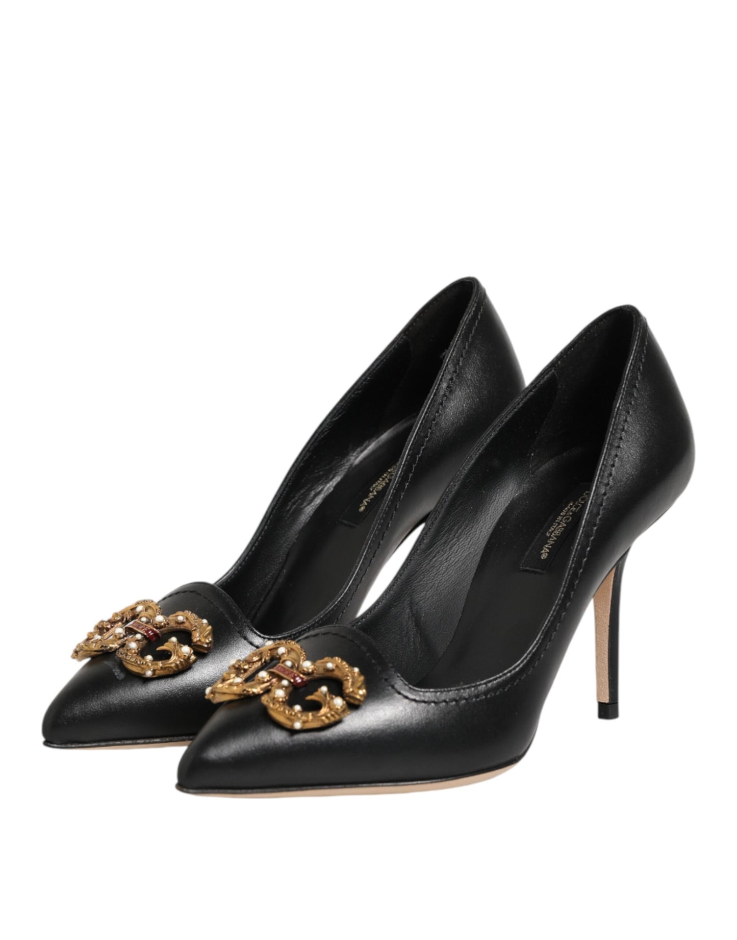 Dolce & Gabbana Black Leather DG Amore Heels Pumps Shoes Curated Luxury Accessories by Orvyn