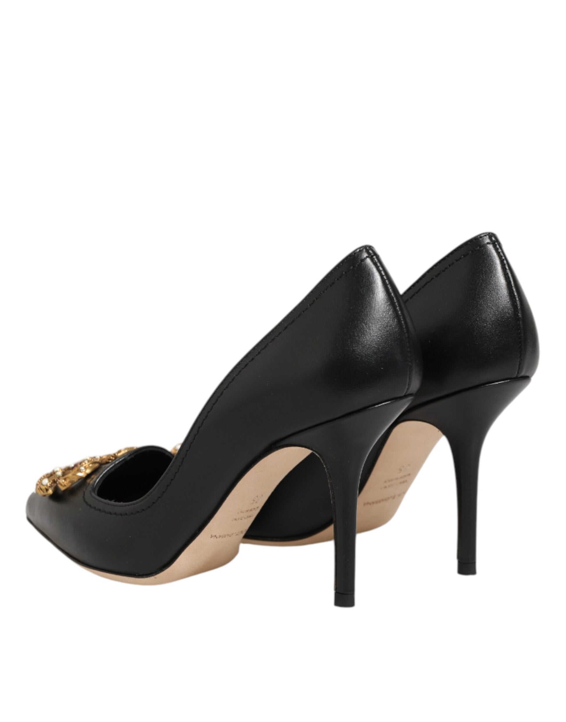Dolce & Gabbana Black Leather DG Amore Heels Pumps Shoes Curated Luxury Accessories by Orvyn