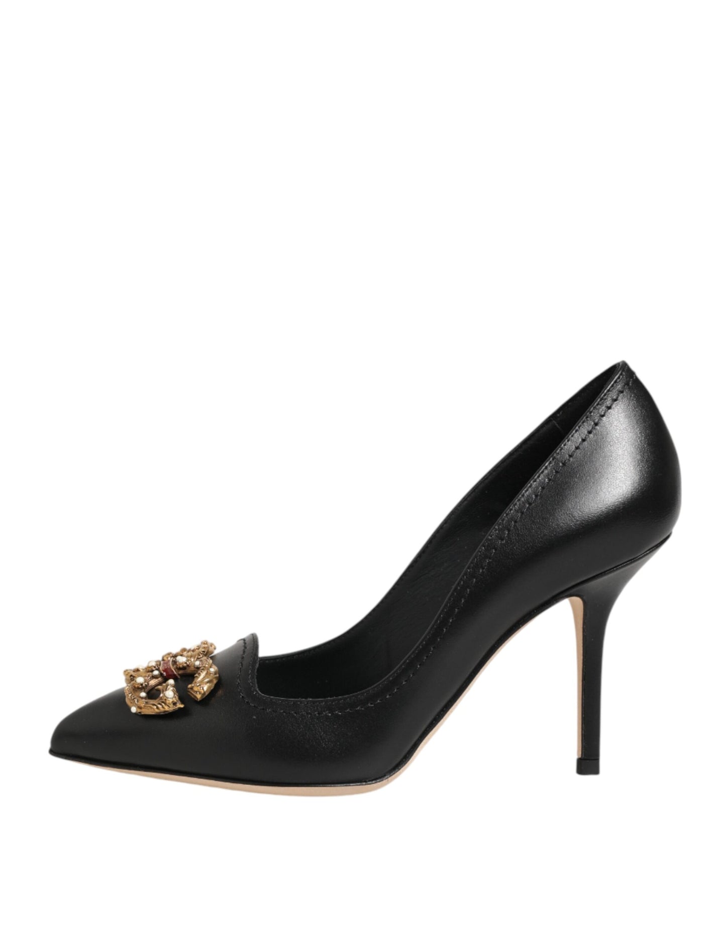 Dolce & Gabbana Black Leather DG Amore Heels Pumps Shoes Curated Luxury Accessories by Orvyn