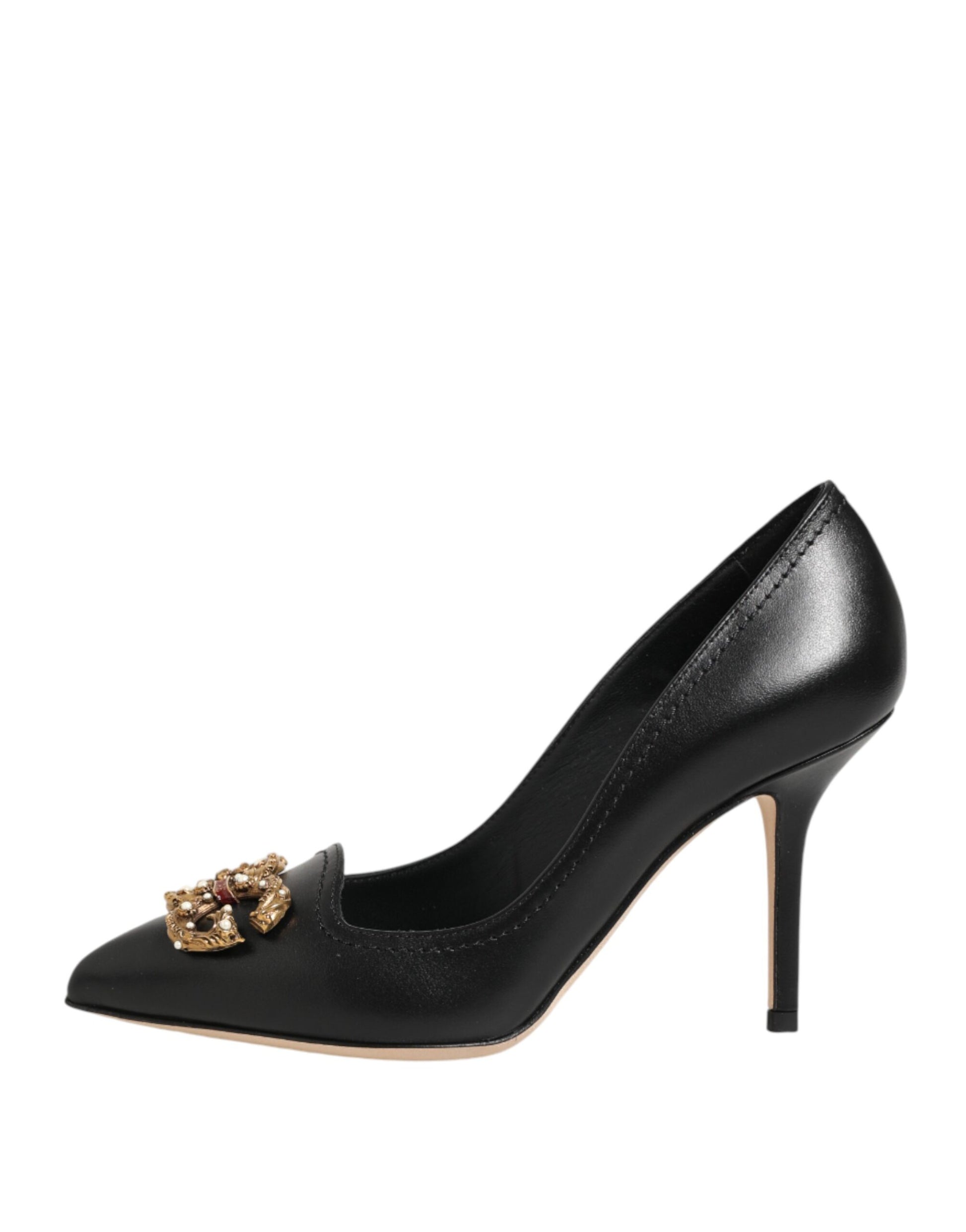 Dolce & Gabbana Black Leather DG Amore Heels Pumps Shoes Curated Luxury Accessories by Orvyn
