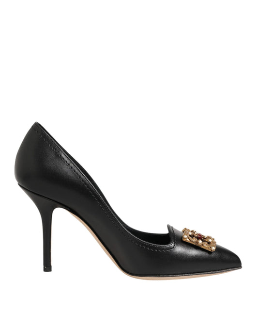 Dolce & Gabbana Black Leather DG Amore Heels Pumps Shoes Curated Luxury Accessories by Orvyn