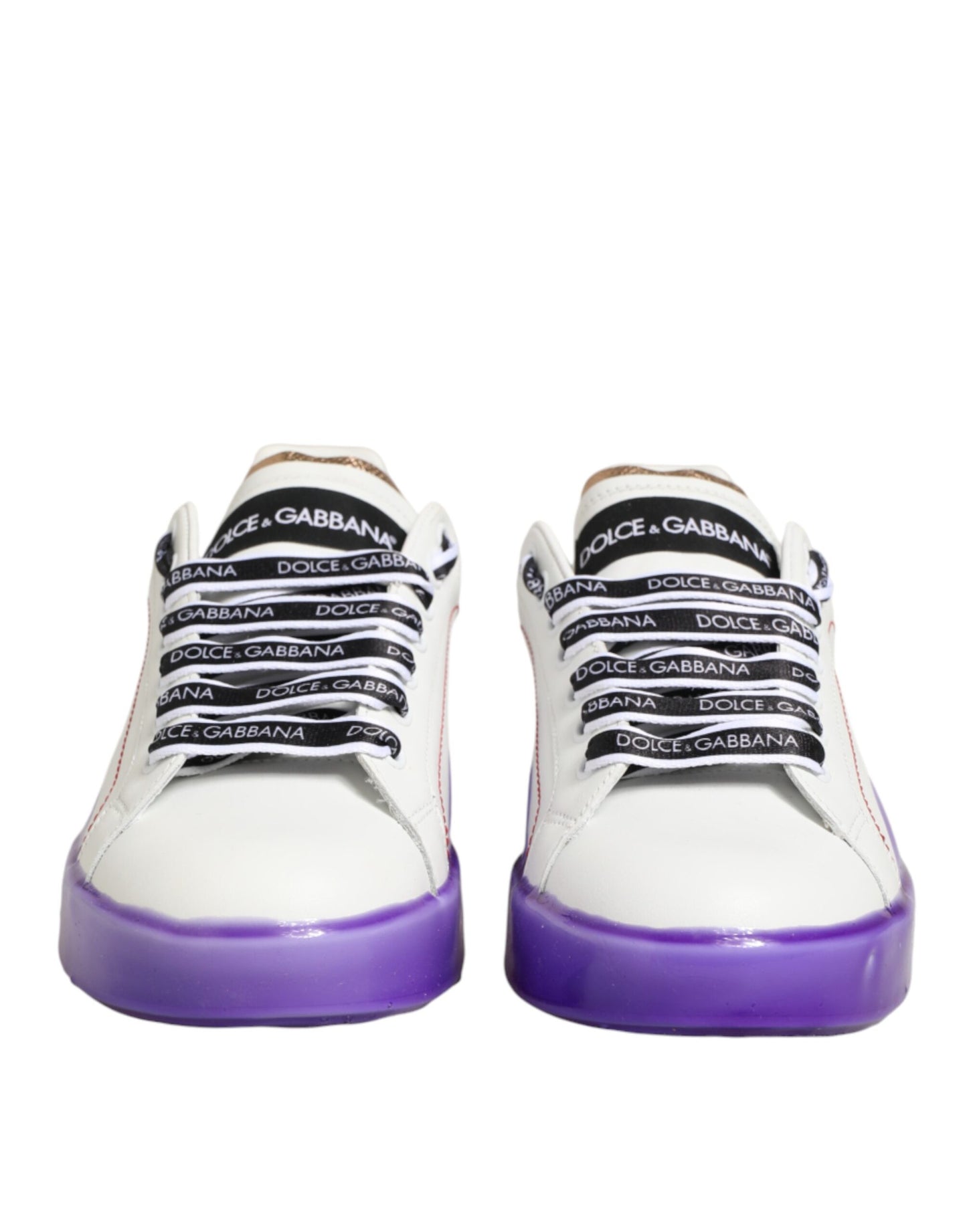 Dolce & Gabbana White Purple Leather Low Top Sneaker Shoes Curated Luxury Accessories by Orvyn