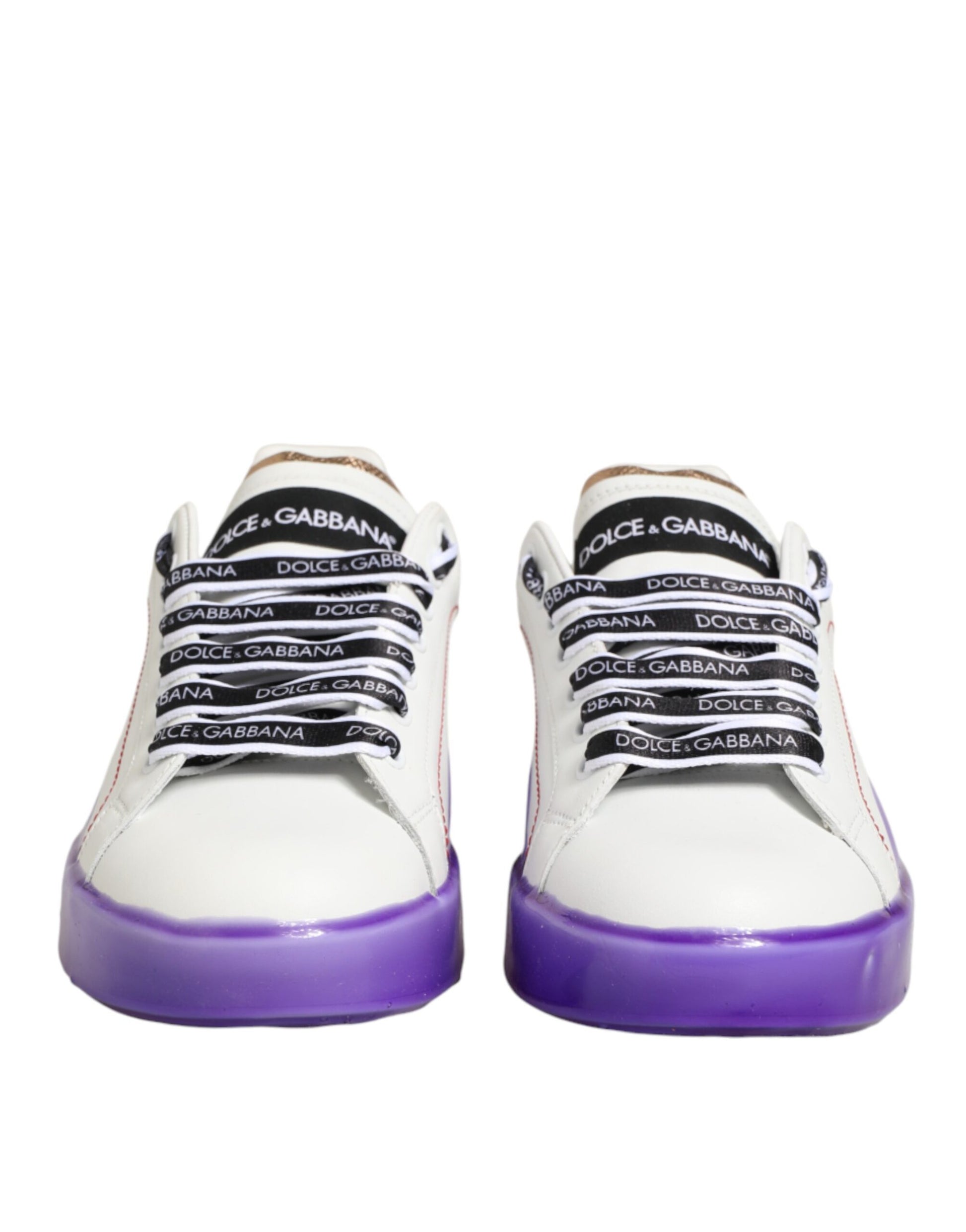 Dolce & Gabbana White Purple Leather Low Top Sneaker Shoes Curated Luxury Accessories by Orvyn