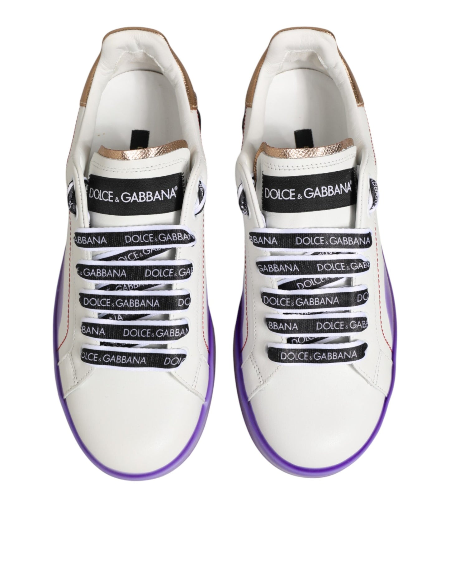 Dolce & Gabbana White Purple Leather Low Top Sneaker Shoes Curated Luxury Accessories by Orvyn
