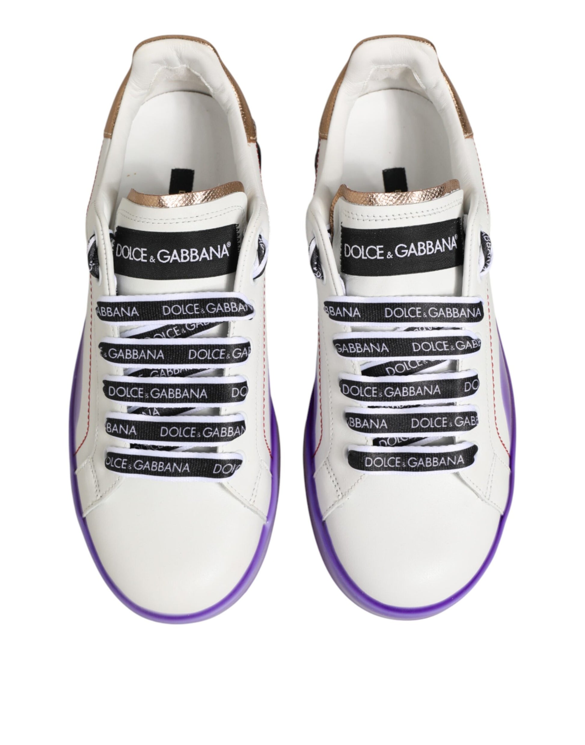 Dolce & Gabbana White Purple Leather Low Top Sneaker Shoes Curated Luxury Accessories by Orvyn