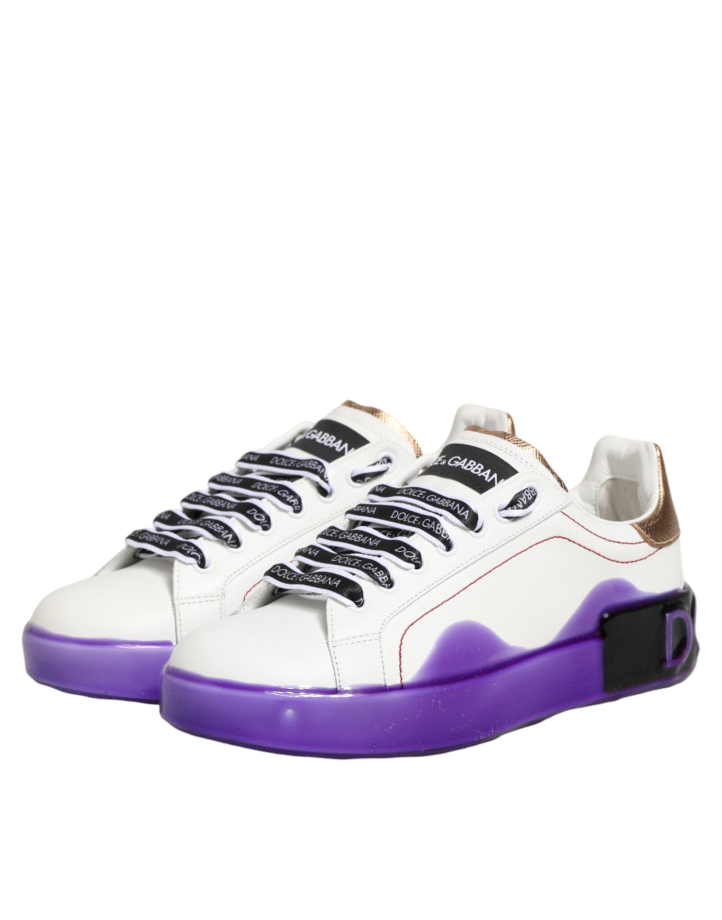 Dolce & Gabbana White Purple Leather Low Top Sneaker Shoes Curated Luxury Accessories by Orvyn